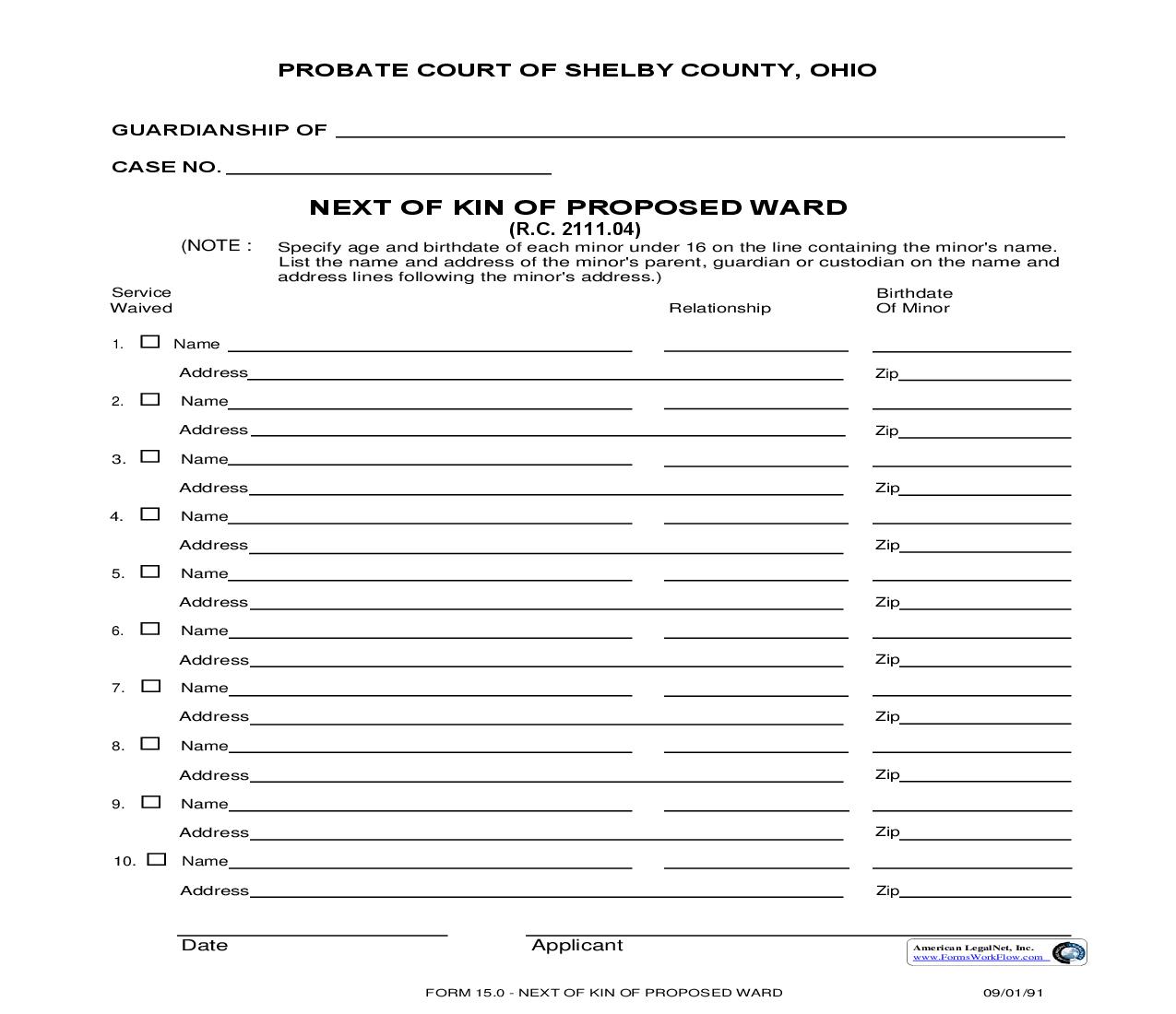 Next Of Kin Of Proposed Ward {15.0} | Pdf Fpdf Doc Docx | Ohio