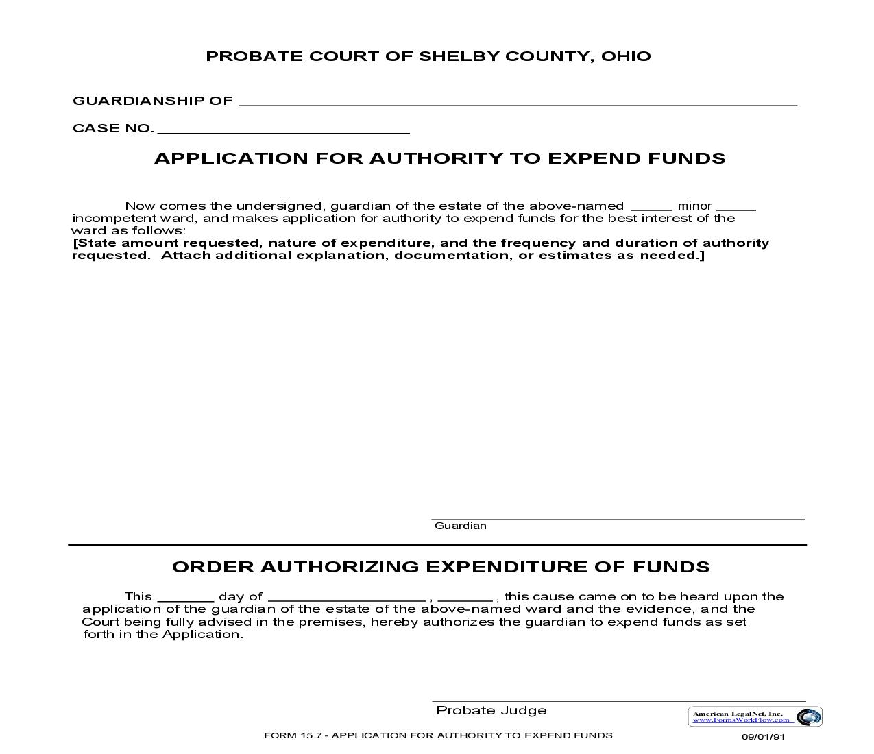 Application For Authority To Expend Funds {15.7} | Pdf Fpdf Doc Docx | Ohio