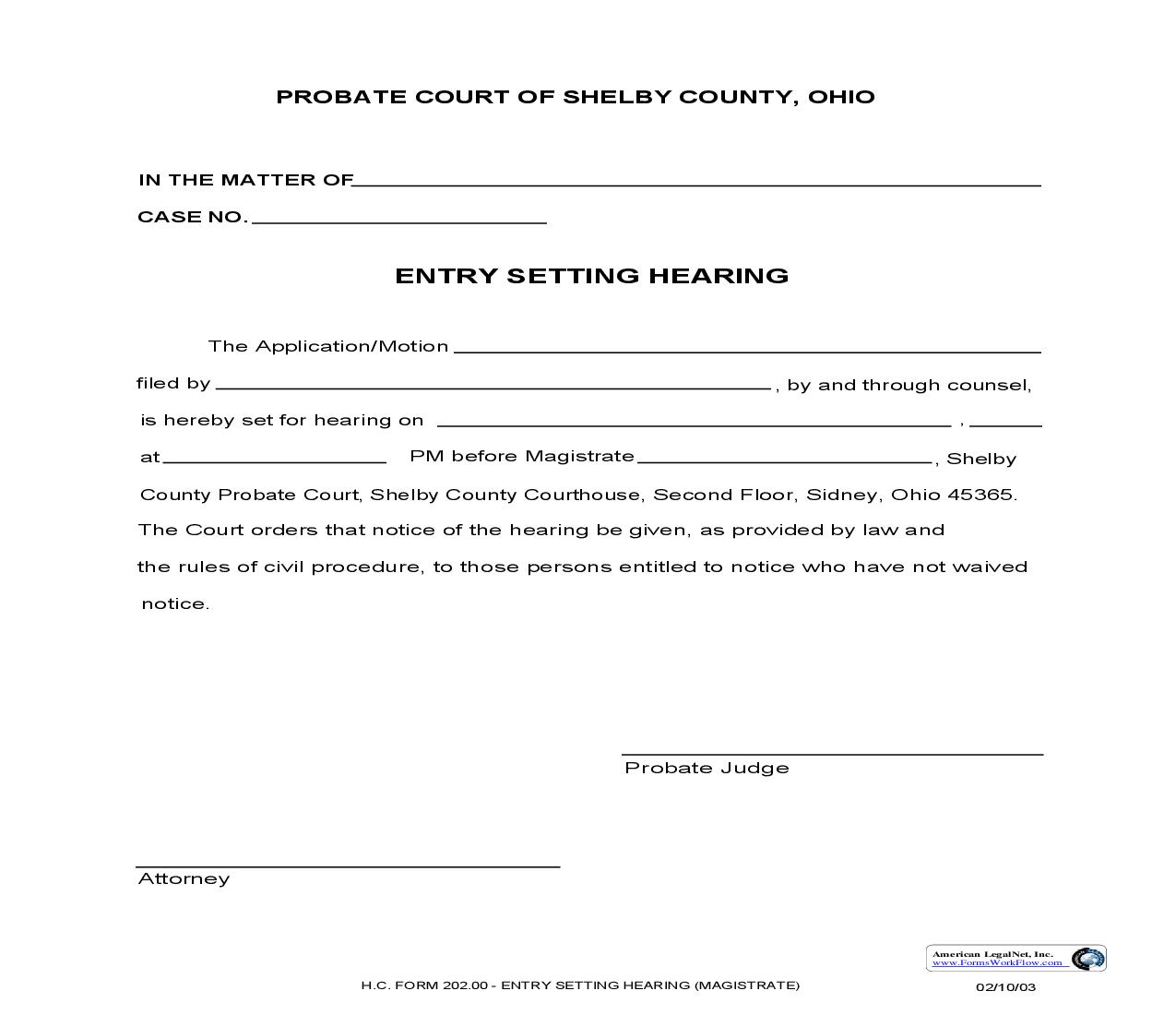 Entry Setting Hearing {202.00} | Pdf Fpdf Doc Docx | Ohio