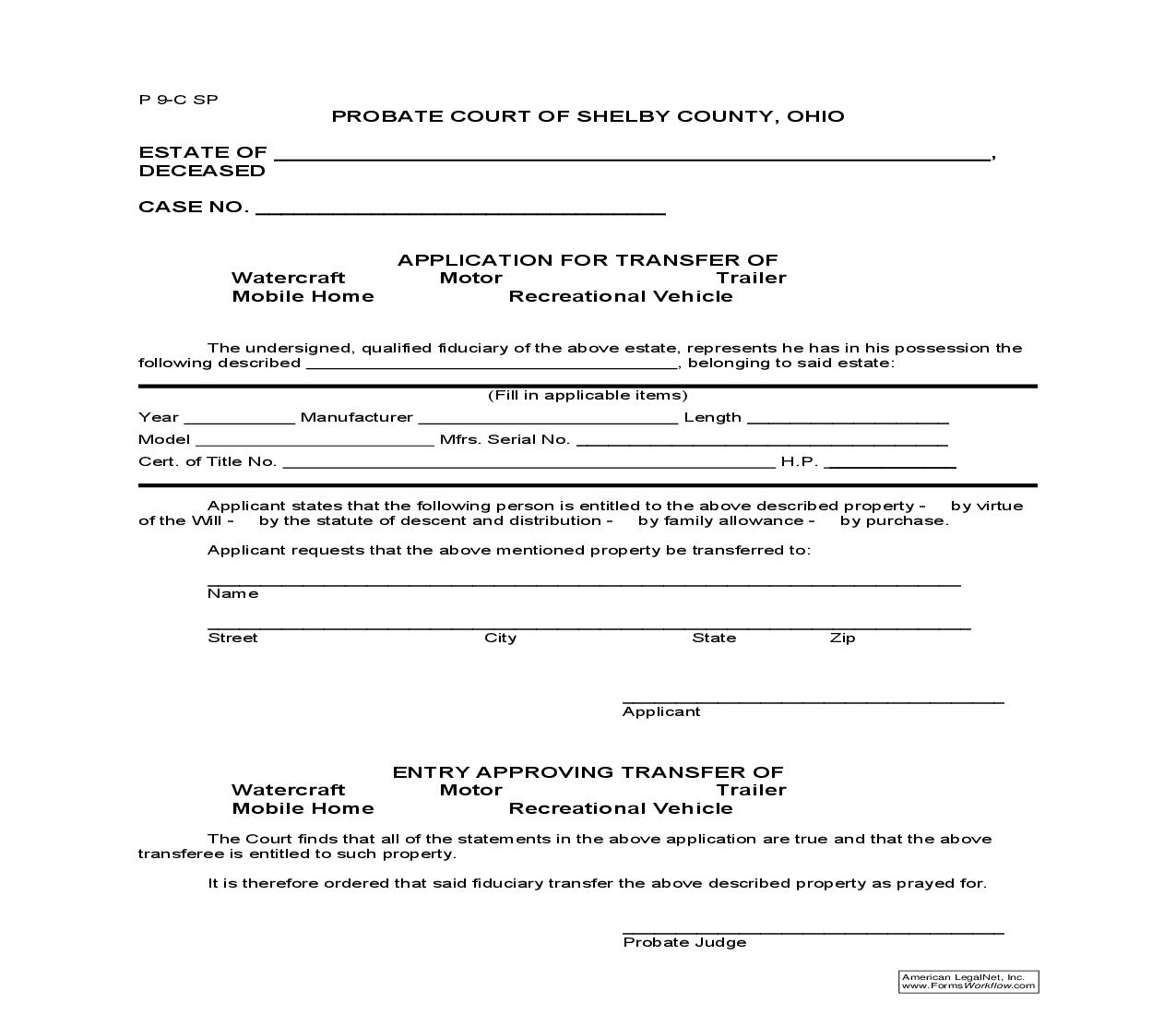 Application For Transfer Of {9.41} | Pdf Fpdf Doc Docx | Ohio