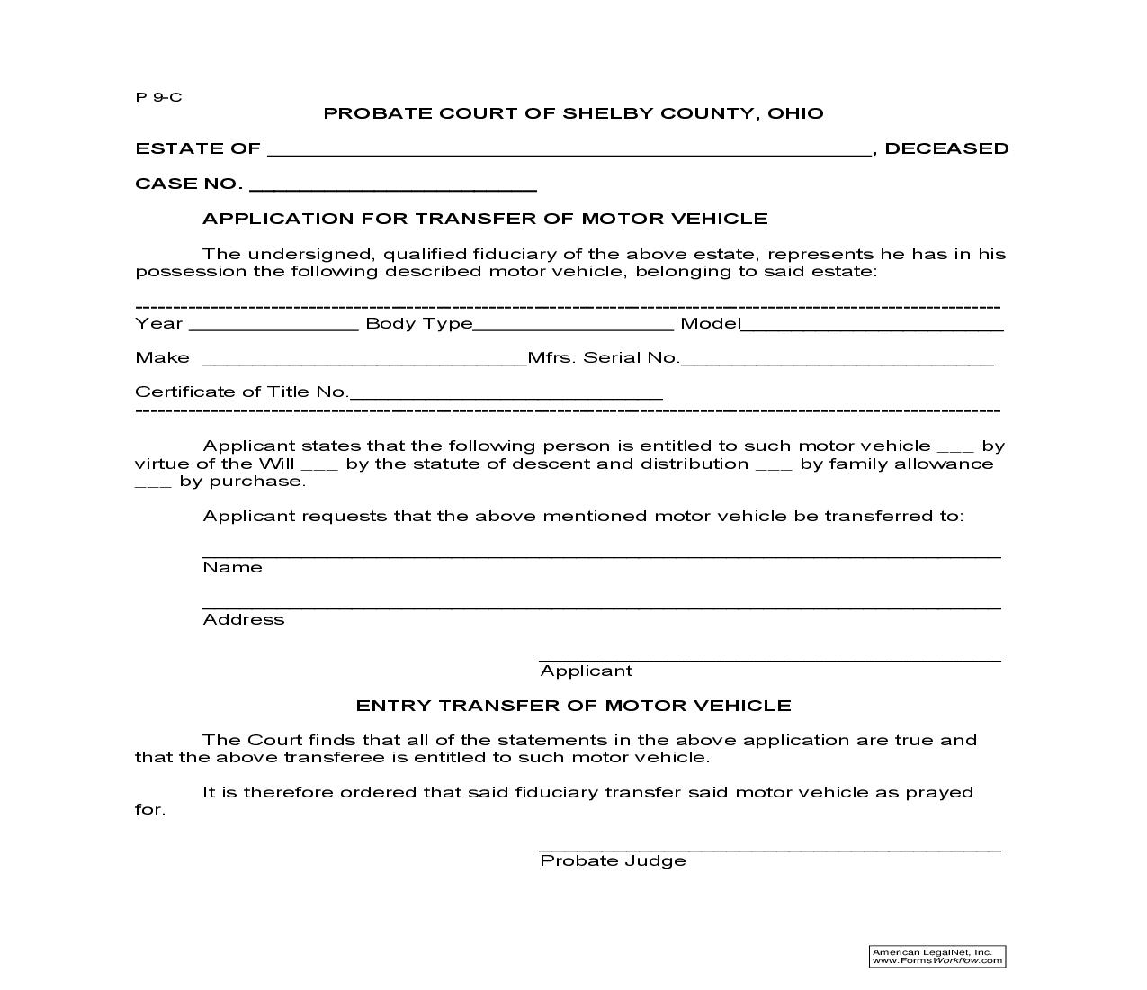 Application For Transfer Of Motor Vehicle {9.3} | Pdf Fpdf Doc Docx | Ohio