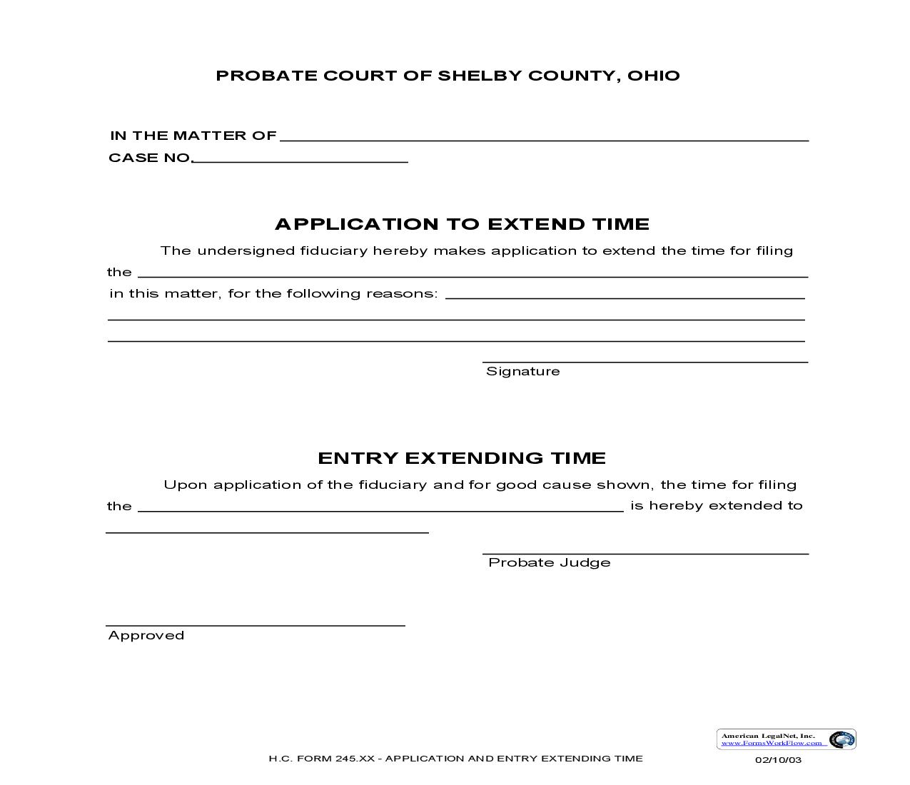 Application To Extend Time {245.XX} | Pdf Fpdf Doc Docx | Ohio