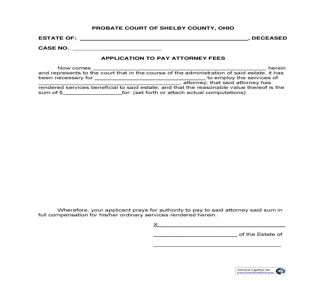 Application To Pay Attorney Fees {78.0} | Pdf Fpdf Doc Docx | Ohio