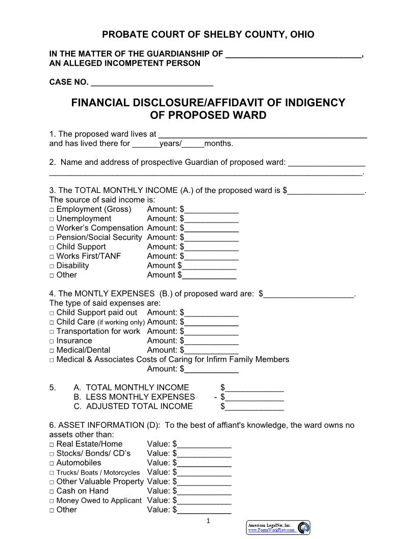 Affidavit Of Indigency {117.00} | Pdf Fpdf Docx | Ohio