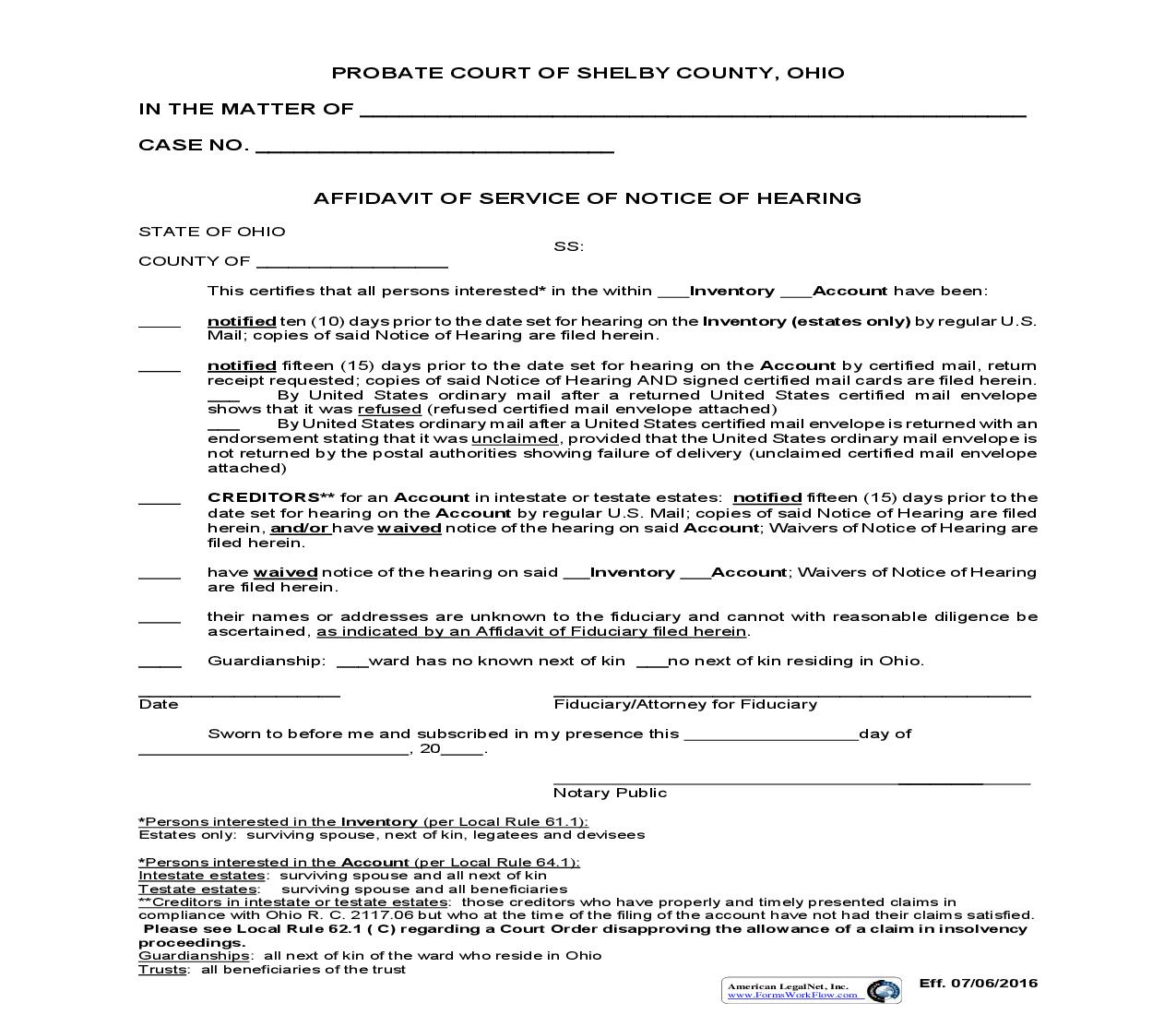 Affidavit Of Service Of Notice Of Hearing {15.83} | Pdf Fpdf Doc Docx | Ohio