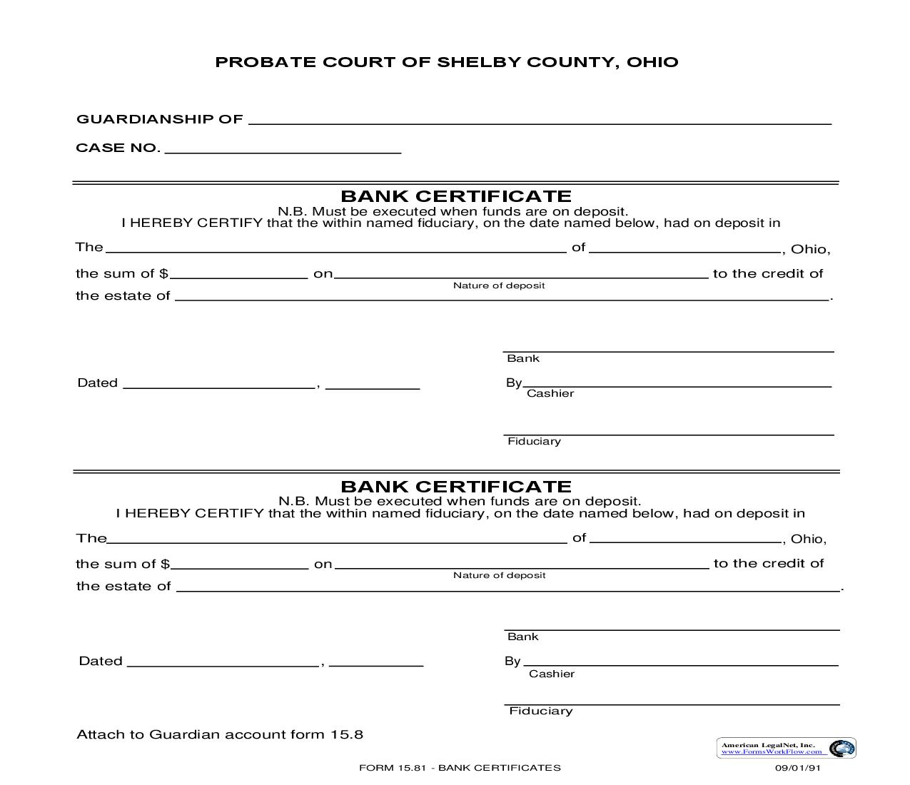 Bank Certificate {15.81} | Pdf Fpdf Doc Docx | Ohio