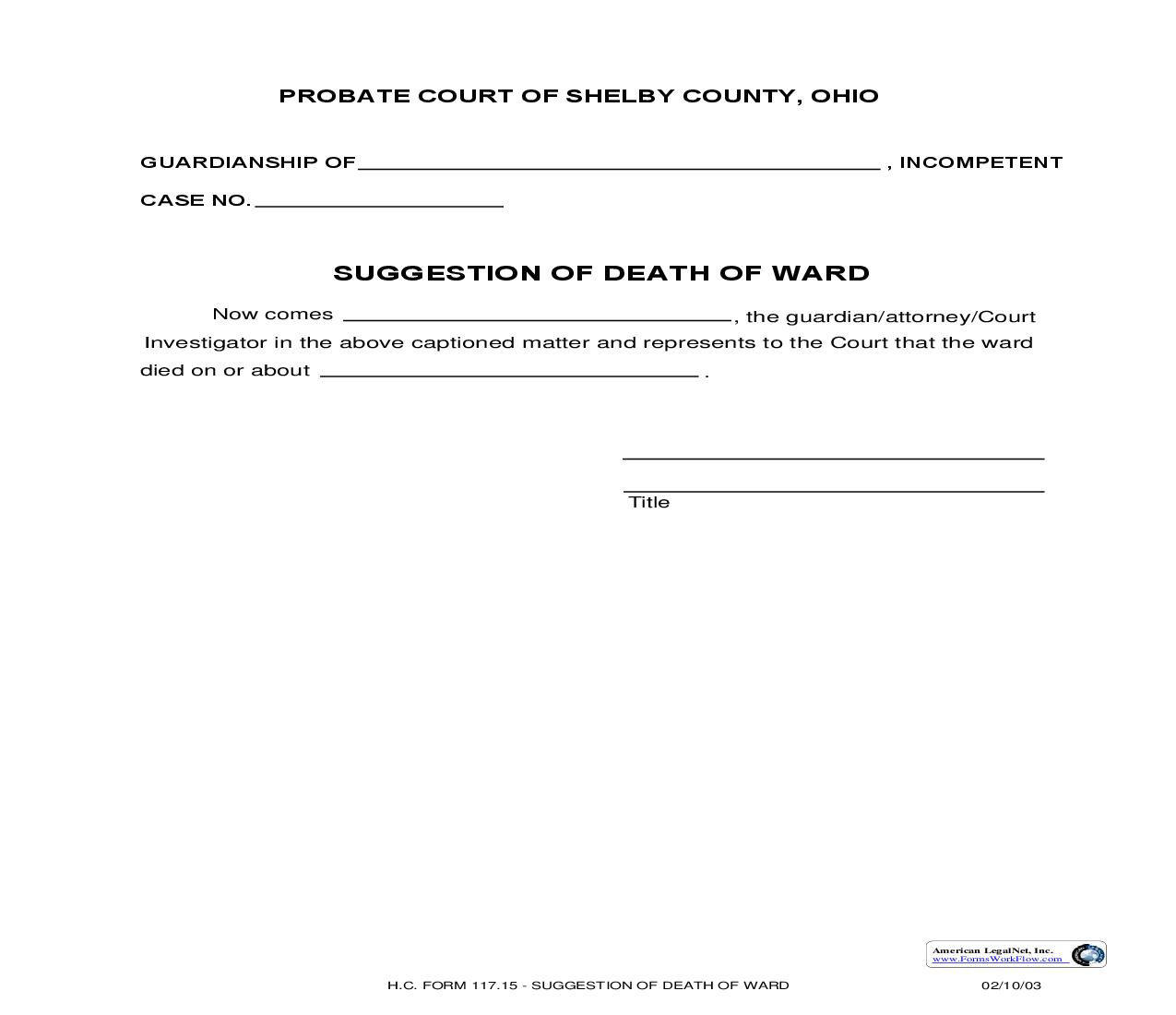 Suggestion Of Death Of Ward {117.15} | Pdf Fpdf Doc Docx | Ohio