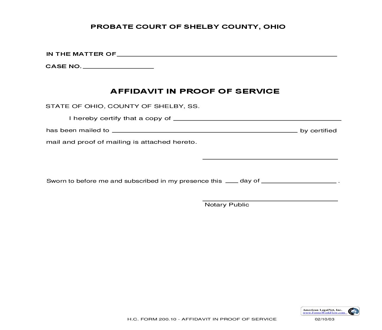 Affidavit In Proof Of Service {200.10} | Pdf Fpdf Doc Docx | Ohio