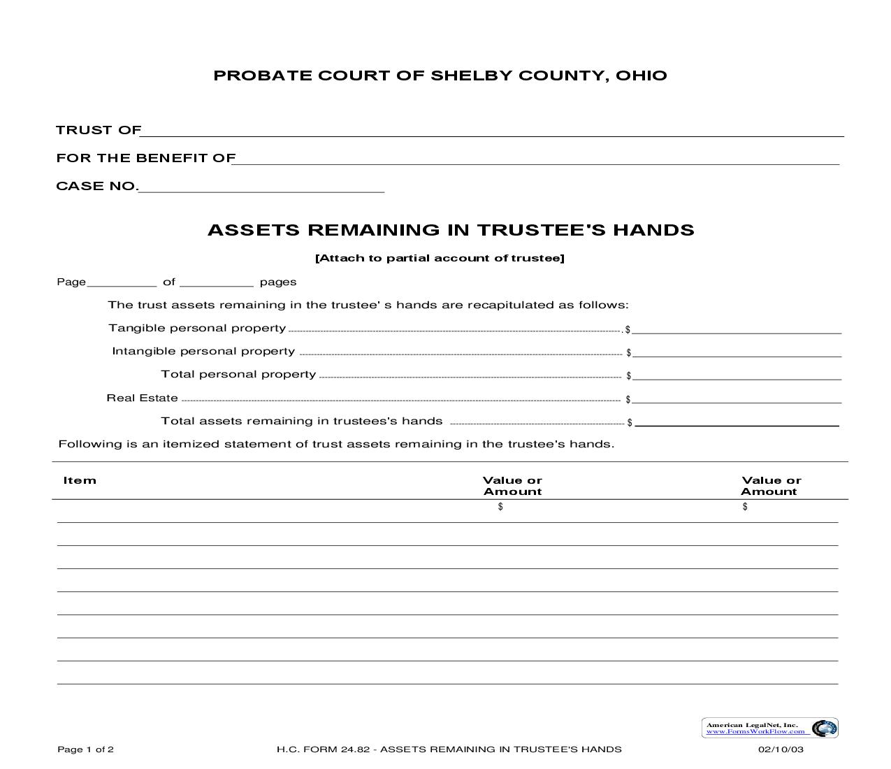 Assets Remaining In Trustees Hands {24.82} | Pdf Fpdf Doc Docx | Ohio