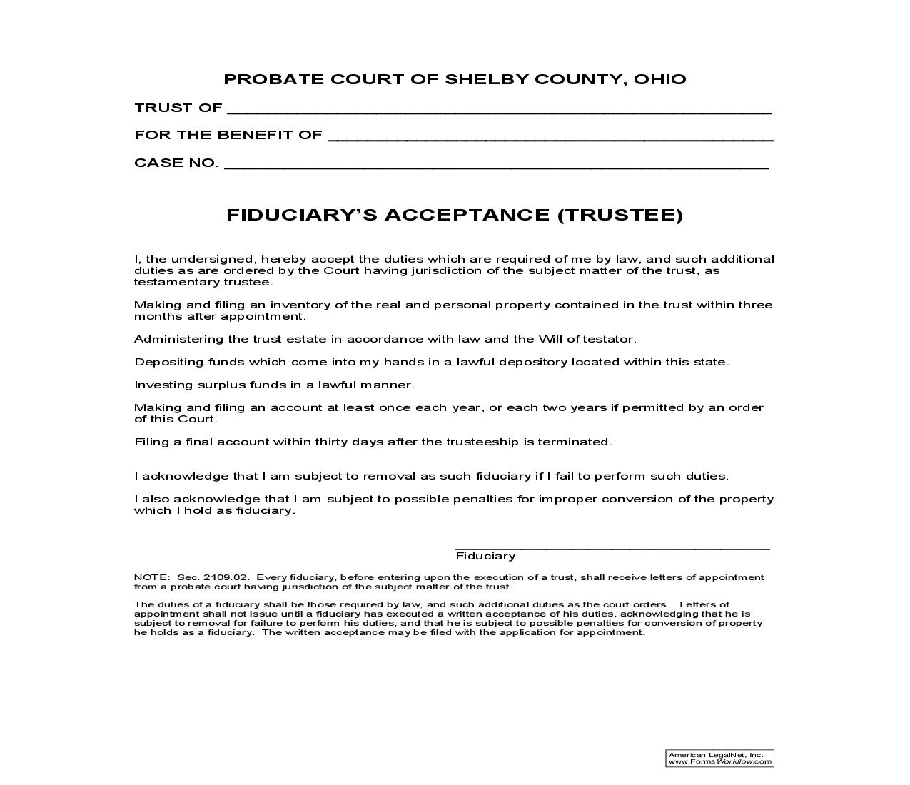 Fiduciarys Acceptance (Trustee) {24.6} | Pdf Fpdf Doc Docx | Ohio
