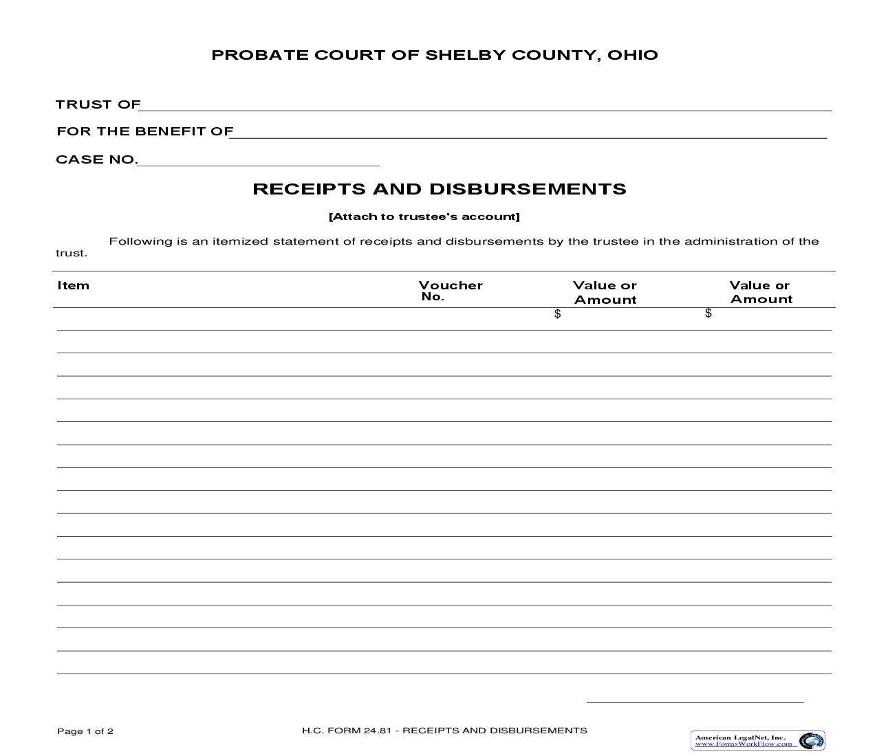 Receipts And Disbursements {24.81} | Pdf Fpdf Doc Docx | Ohio