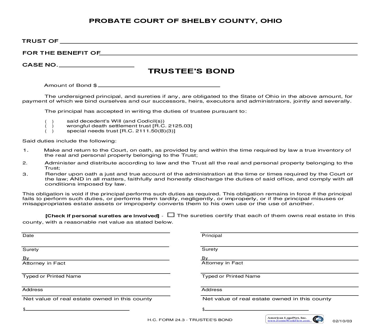 Trustees Bond {24.3} | Pdf Fpdf Doc Docx | Ohio