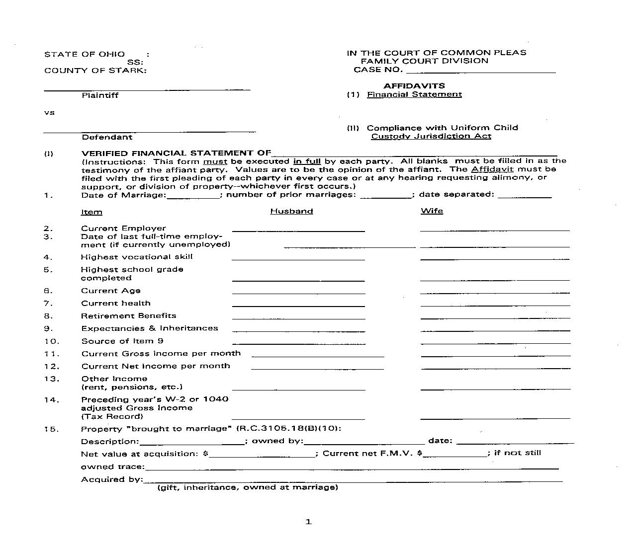 Affidavit Financial Statment |  | Ohio