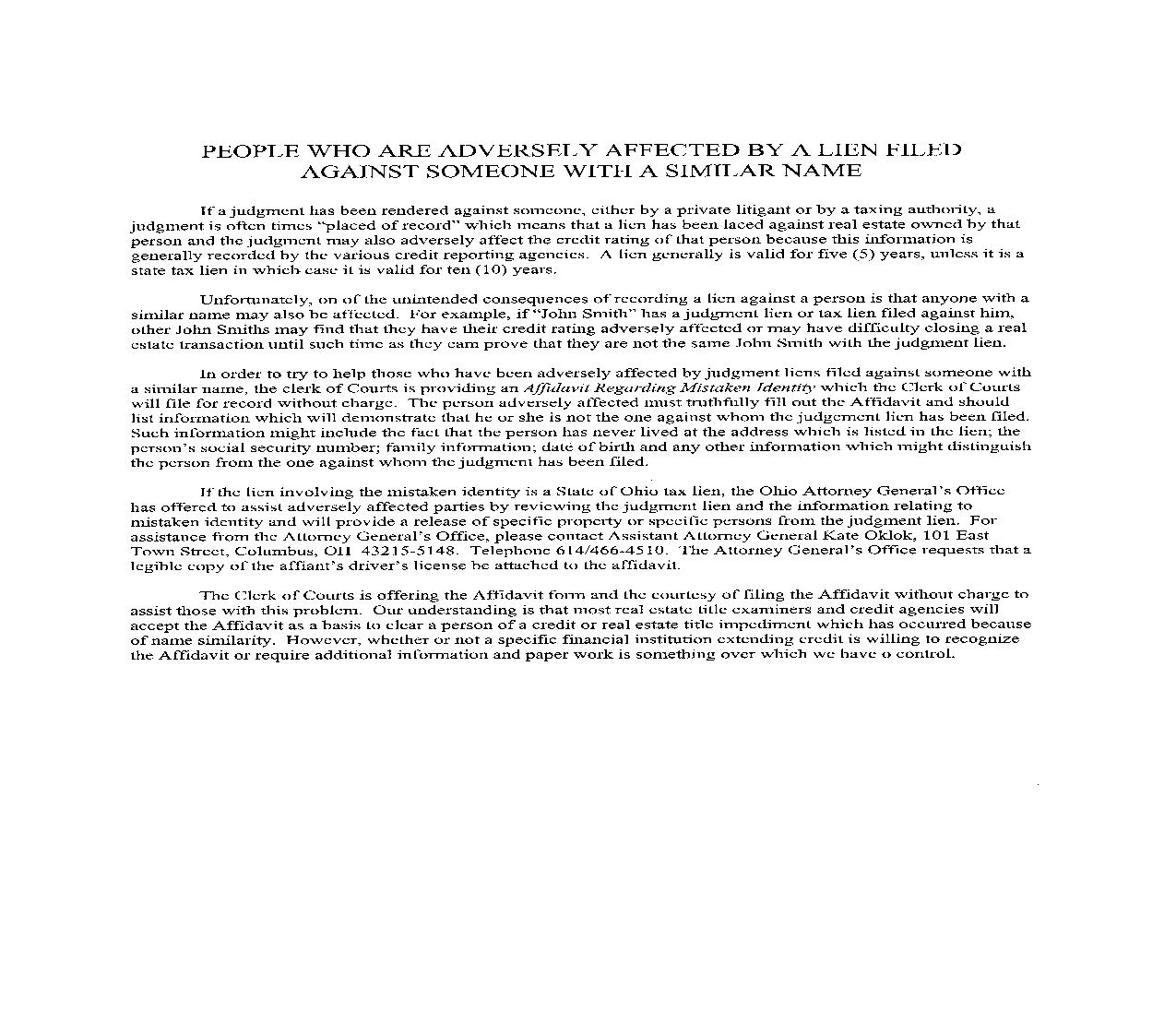 Affidavit Of Mistaken Identity | Pdf Fpdf Doc Docx | Ohio