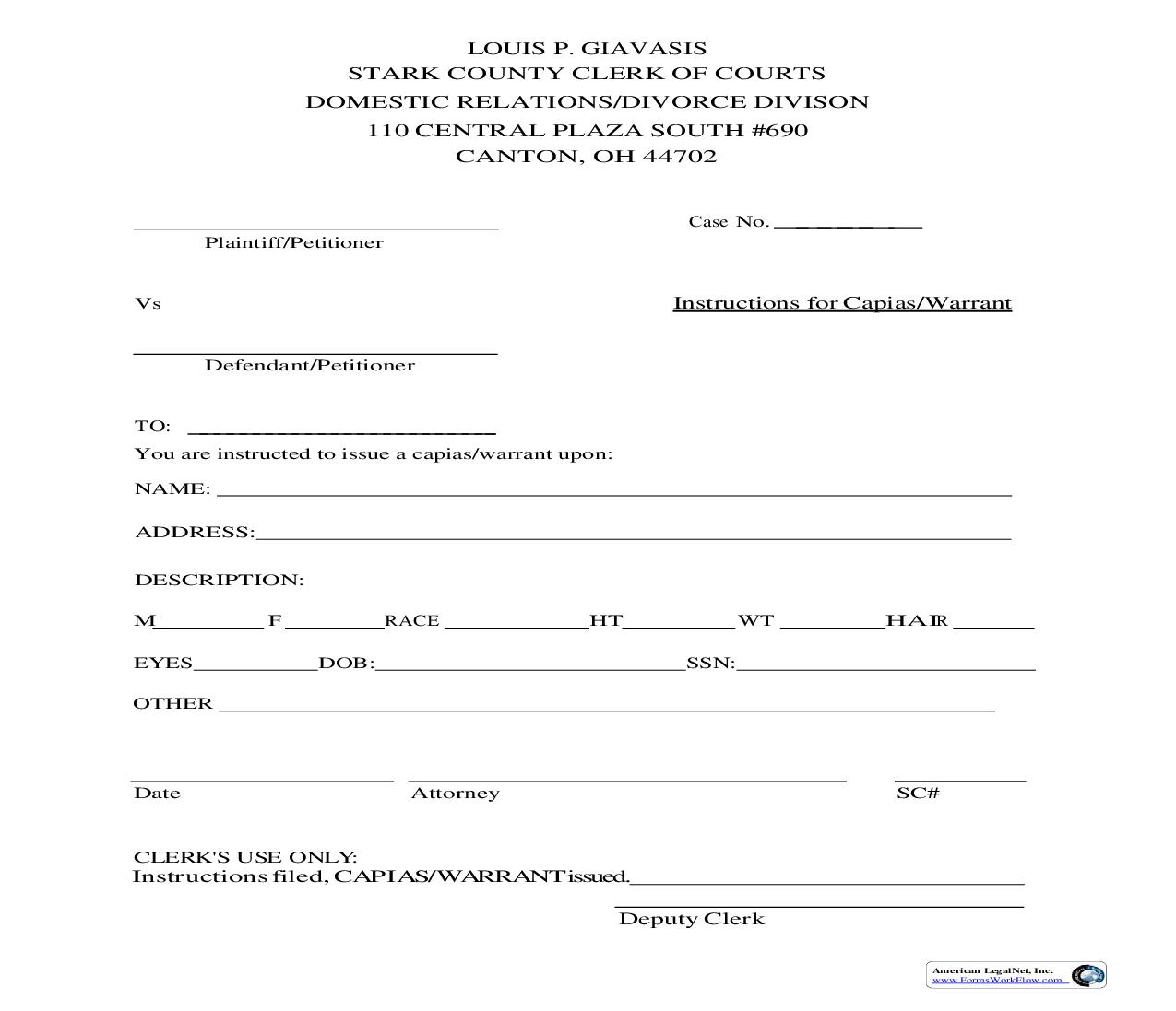 Instructions For Capias Warrant | Pdf Fpdf Doc Docx | Ohio