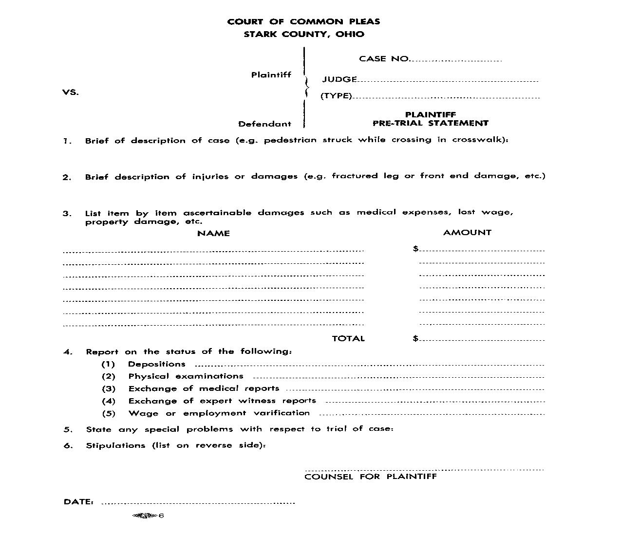 Plaintiff Pretrial Statement | Pdf Fpdf Doc Docx | Ohio