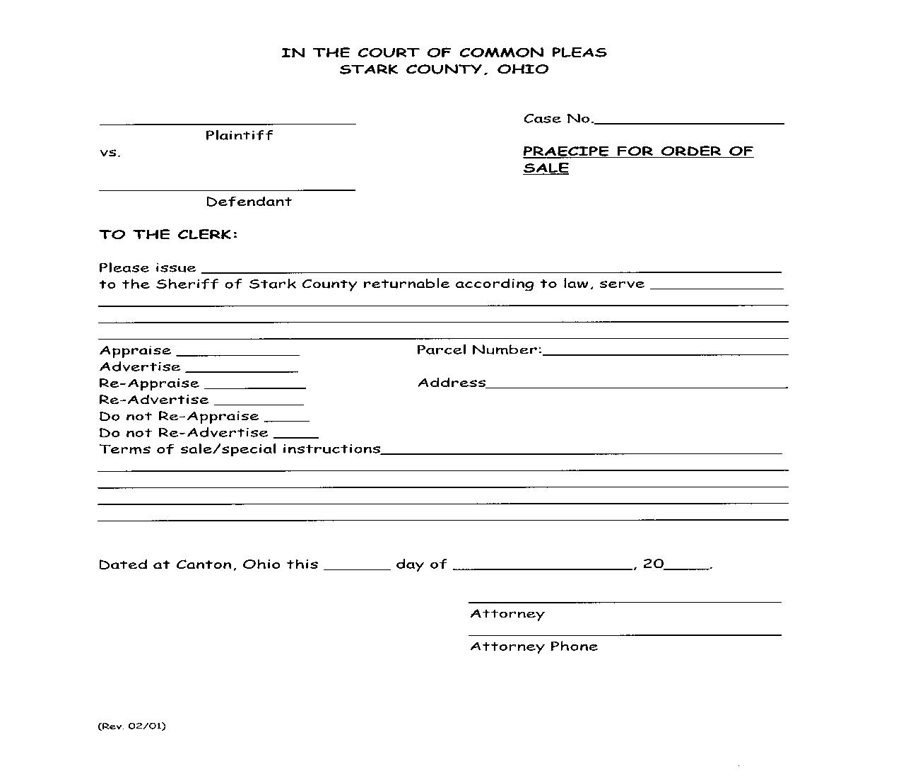 Praecipe For Order Of Sale | Pdf Fpdf Doc Docx | Ohio