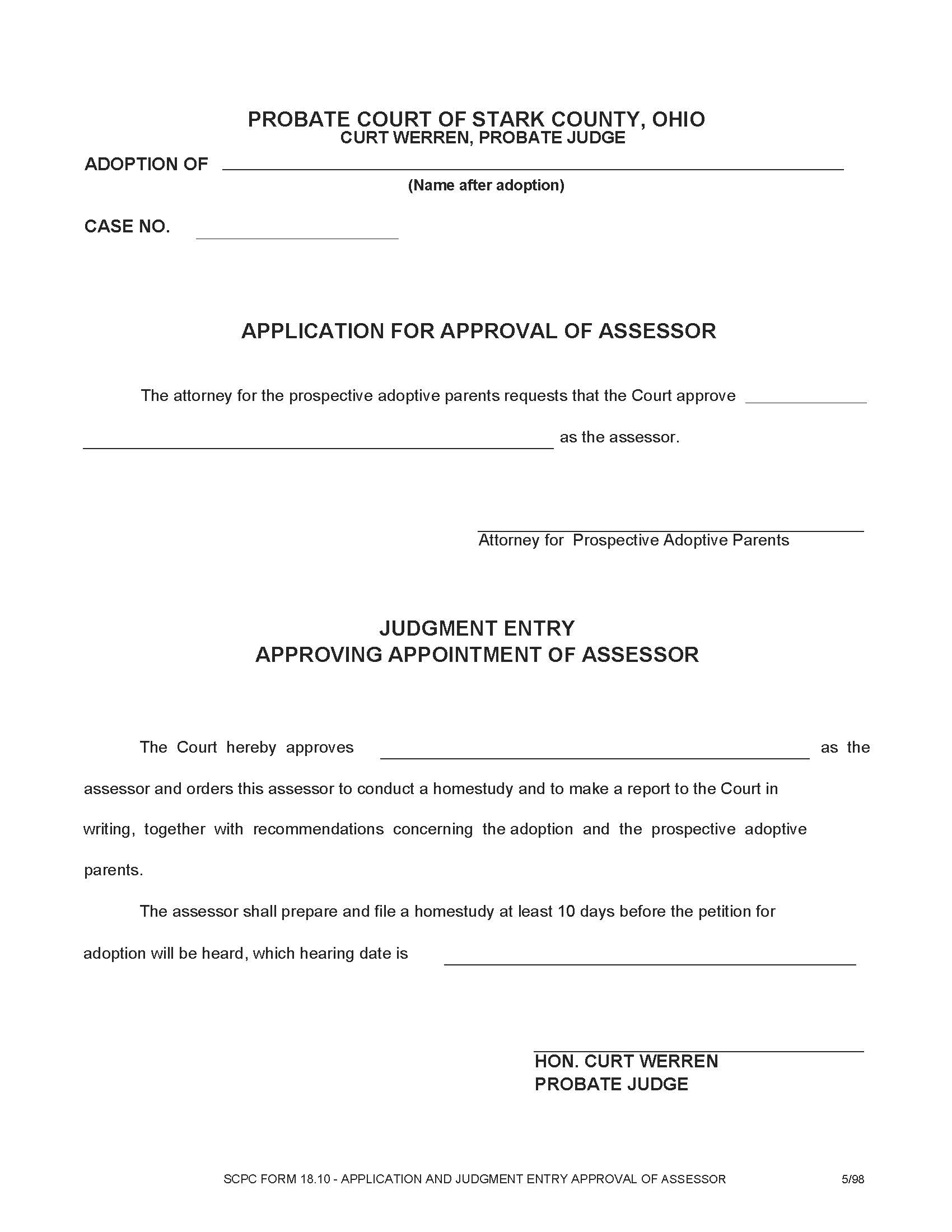 Application For Approval Of Assessor {18.10} | Pdf Fpdf Doc Docx | Ohio