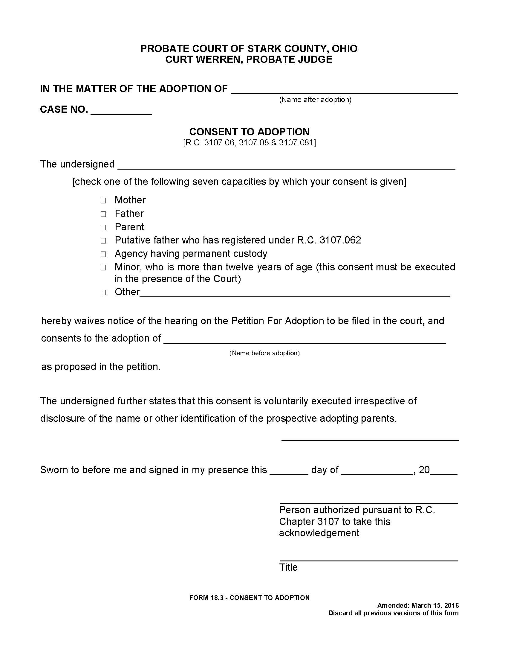 Consent To Adoption {18.3} | Pdf Fpdf Doc Docx | Ohio