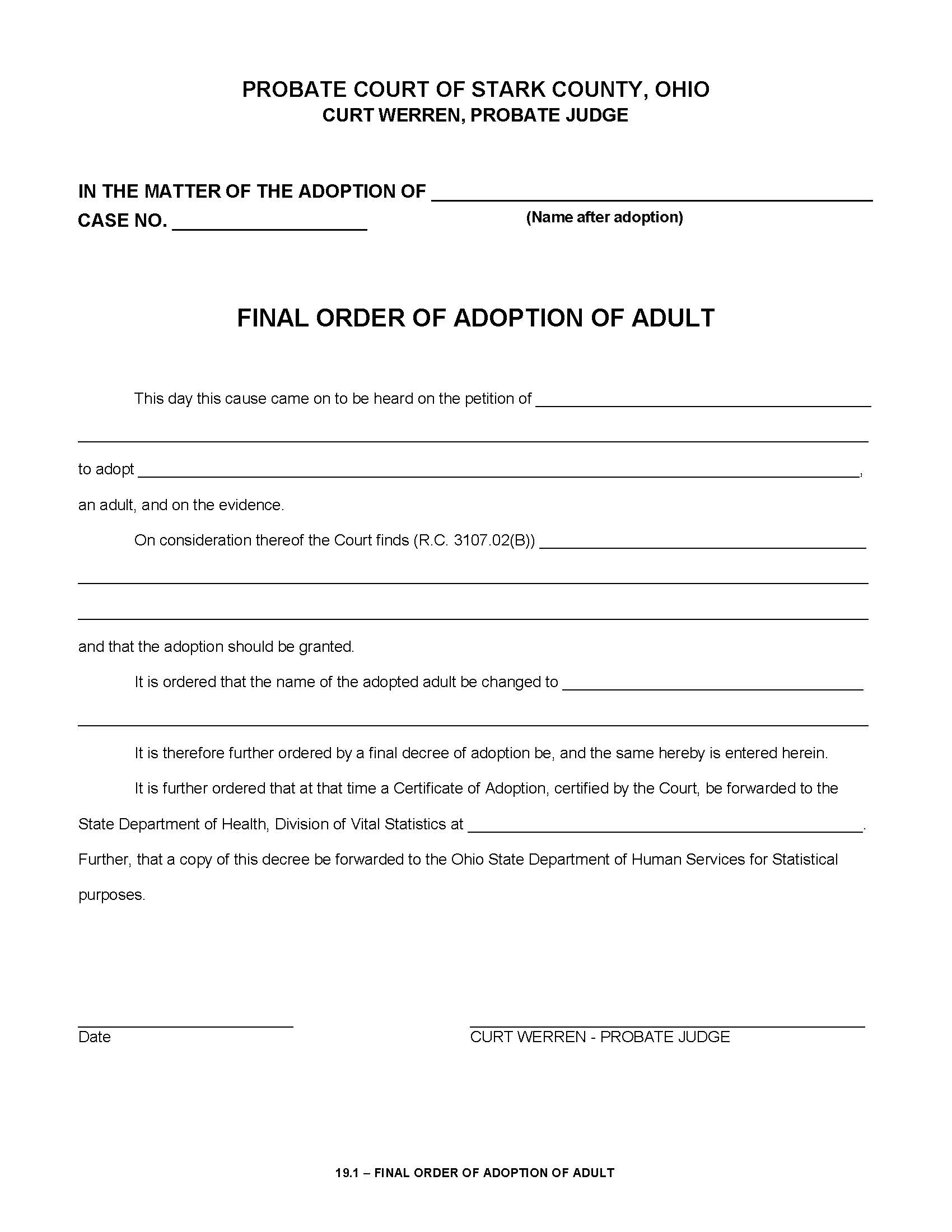 Final Order Of Adoption Of Adult {19.1} | Pdf Fpdf Docx | Ohio