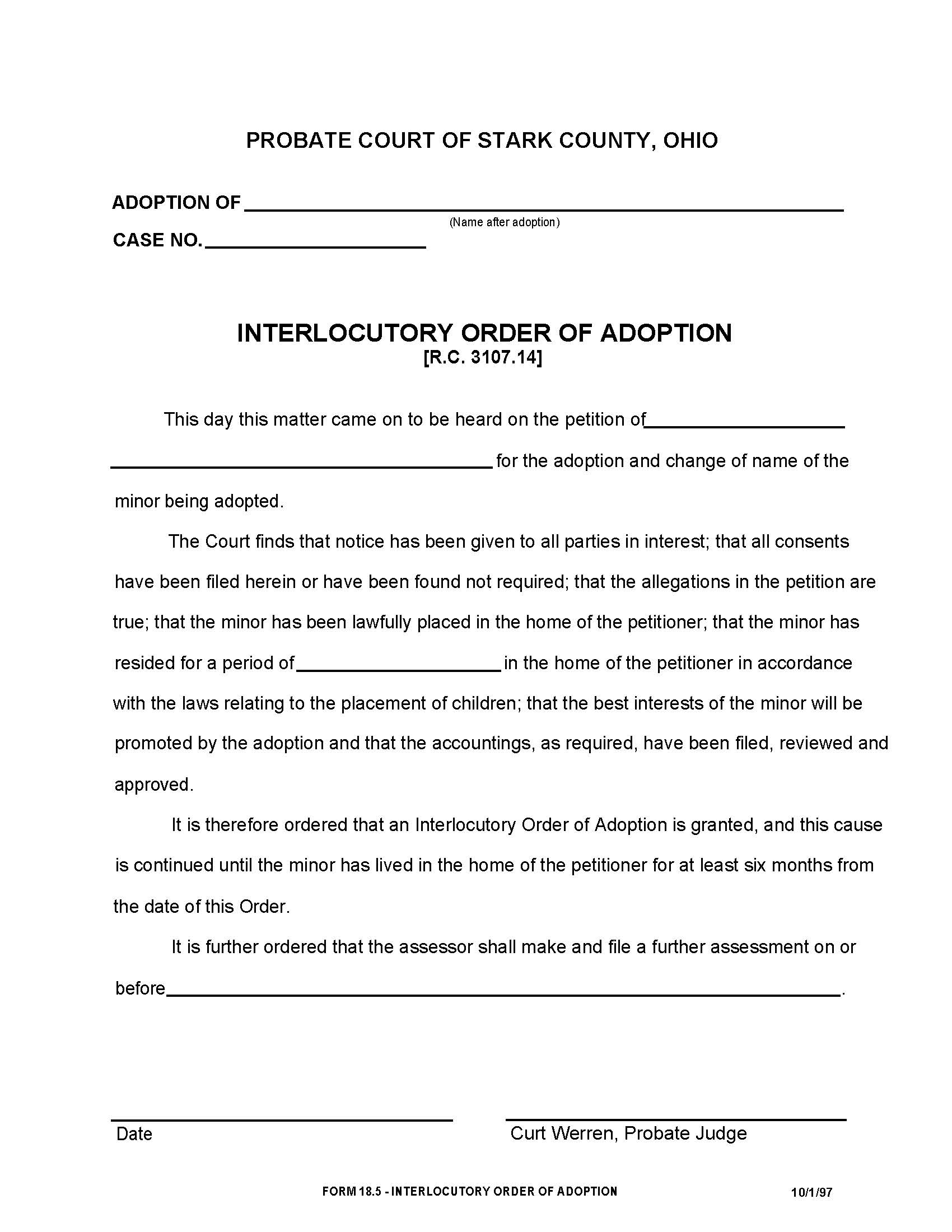 Interlocutory Order Of Adoption {18.5} | Pdf Fpdf Doc Docx | Ohio