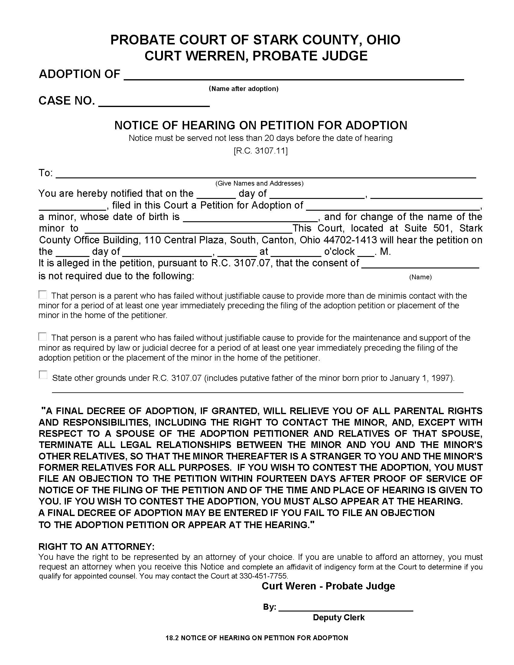 Notice Of Hearing On Petition For Adoption {18.2} | Pdf Fpdf Doc Docx | Ohio