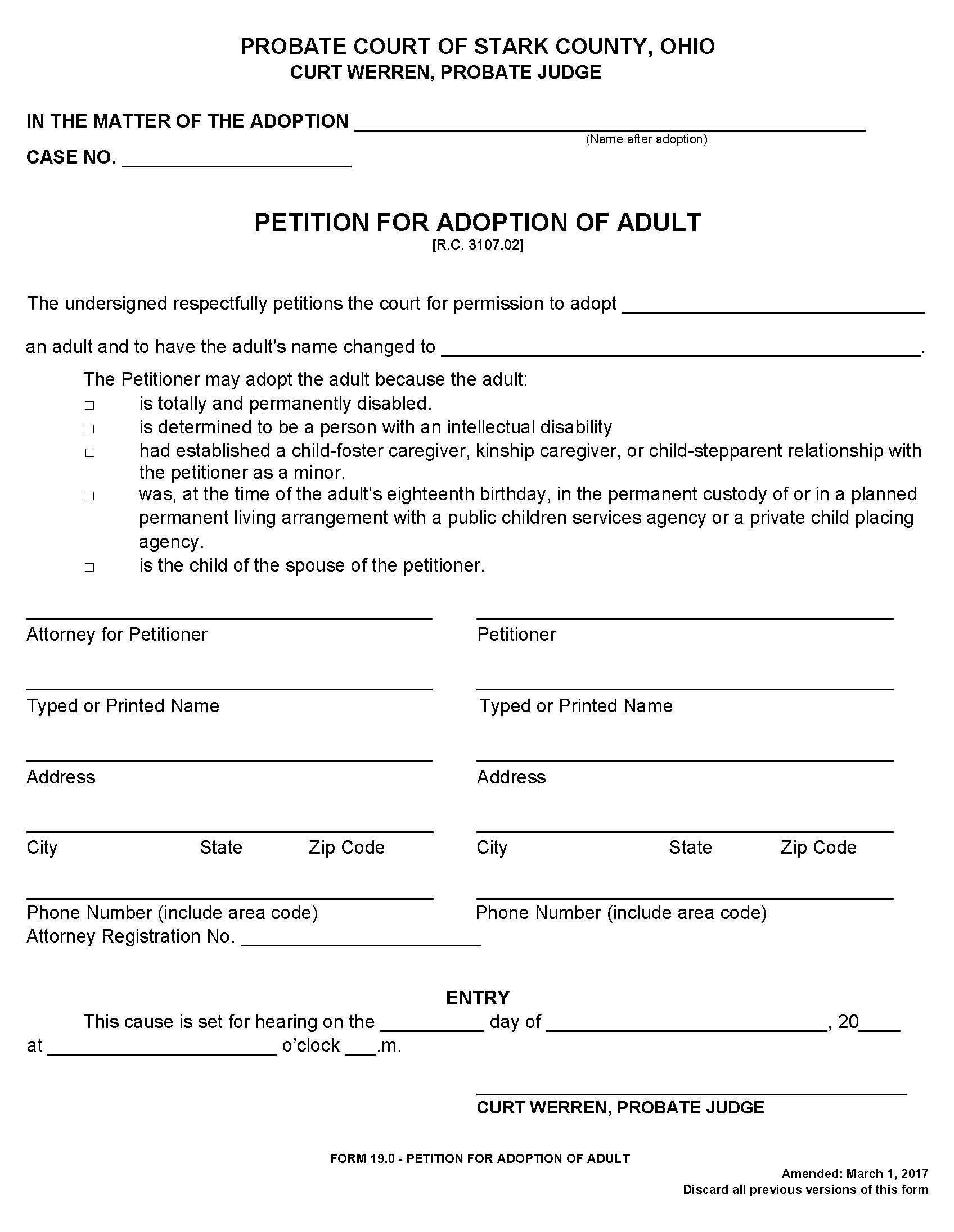 Petition For Adoption Adult {19.0} | Pdf Fpdf Doc Docx | Ohio
