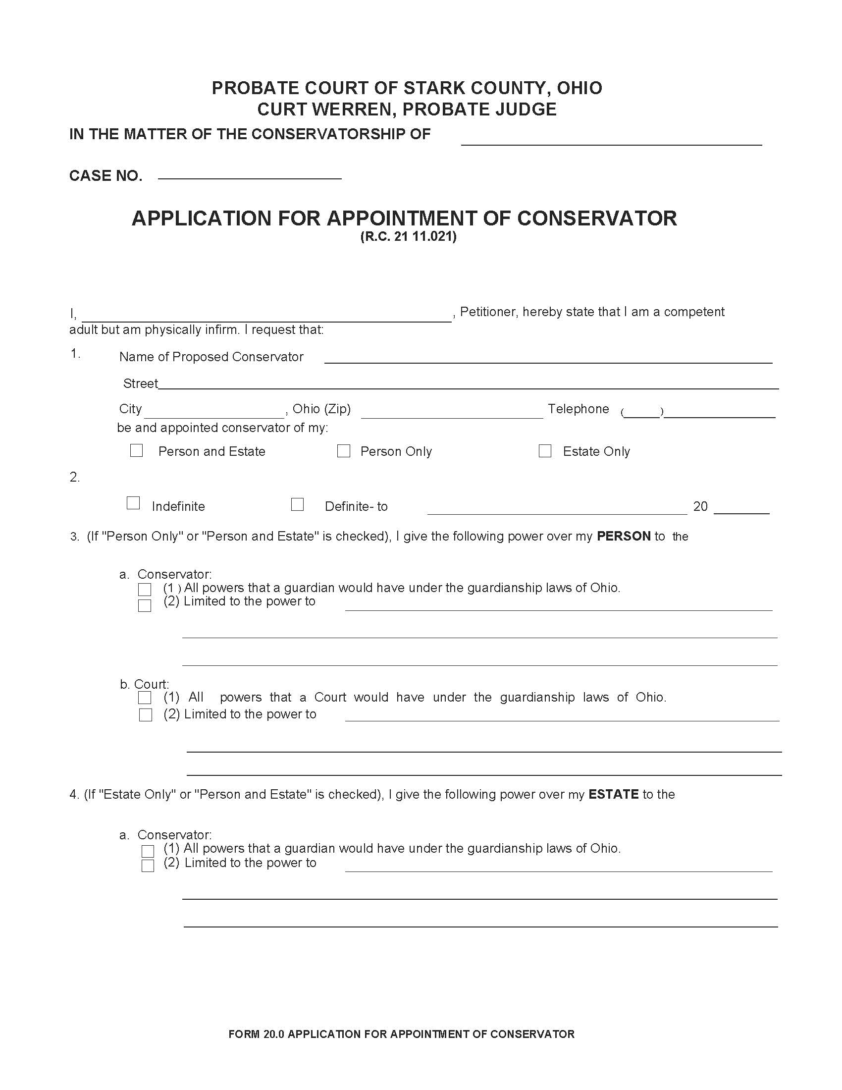 Application For Appointment Of Conservator {20.0} | Pdf Fpdf Doc Docx | Ohio