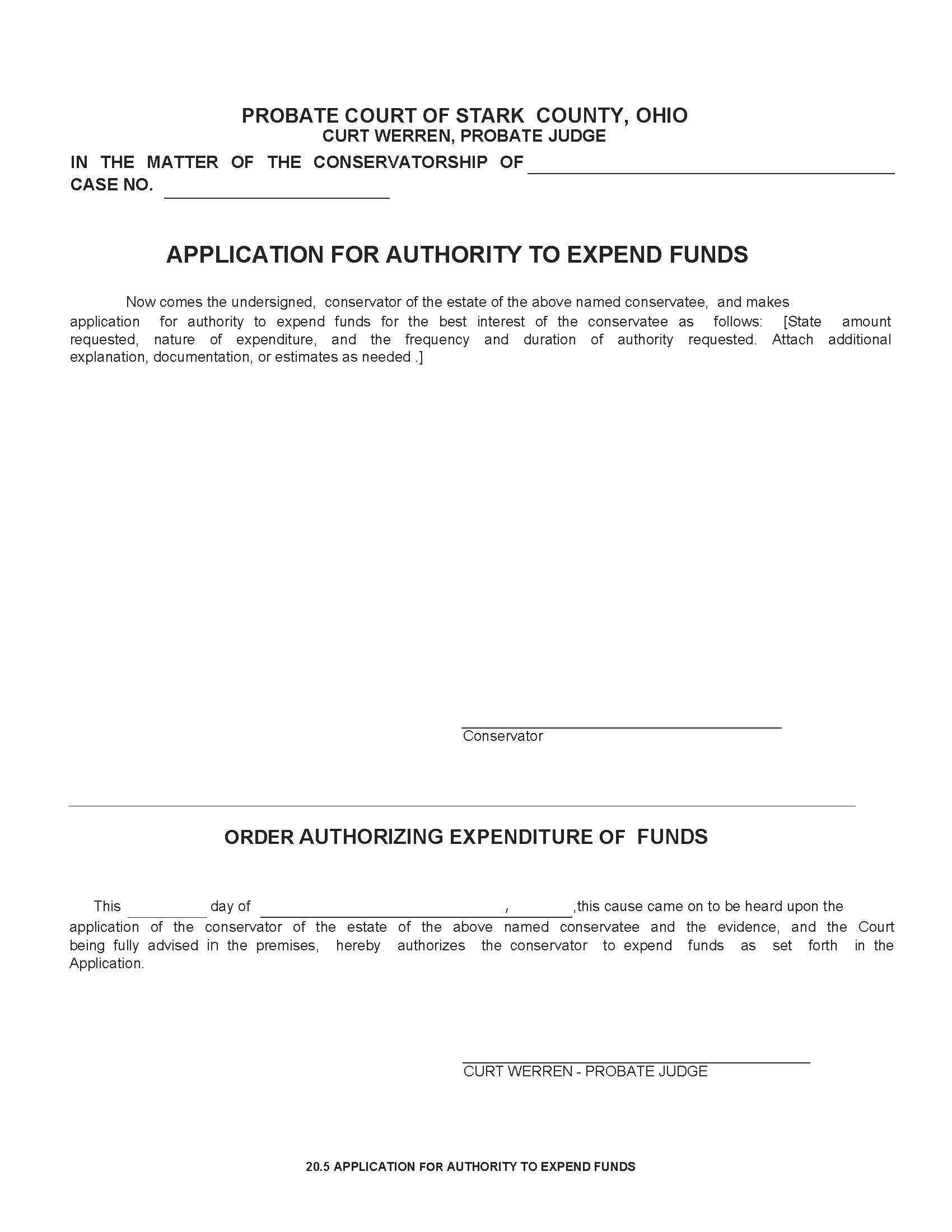 Application For Authority To Expend Funds {20.5} | Pdf Fpdf Doc Docx | Ohio