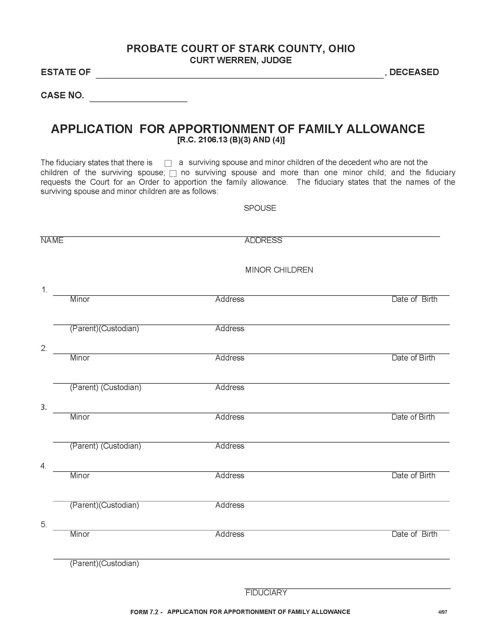 Application For Apportionment Of Family Allowance {7.2} | Pdf Fpdf Doc Docx | Ohio