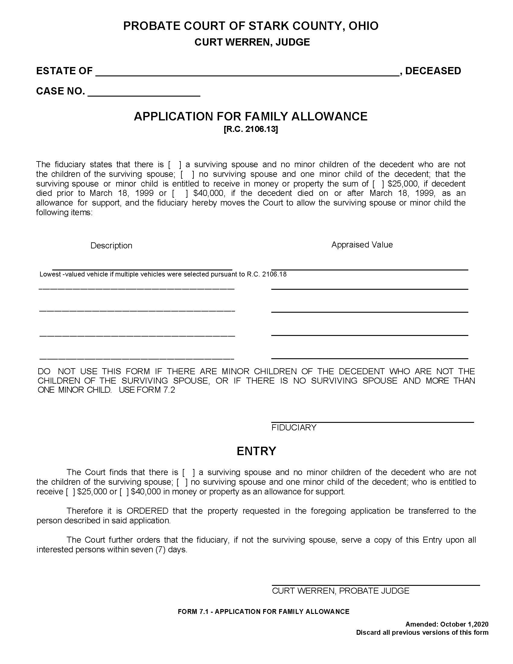 Application For Family Allowance {7.1} | Pdf Fpdf Doc Docx | Ohio