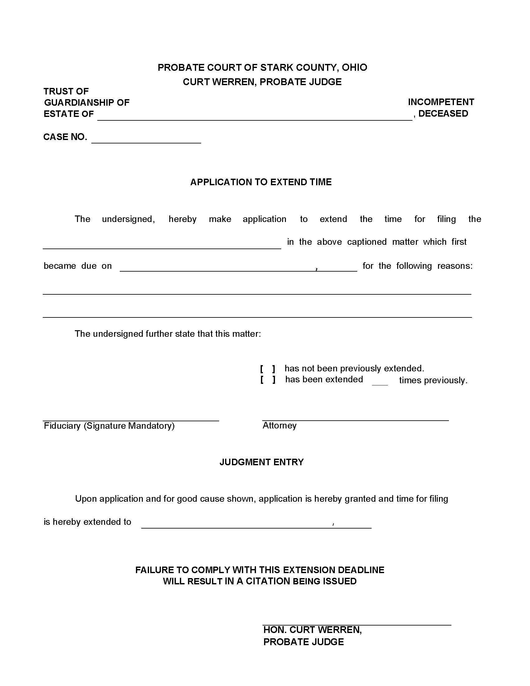 Application To Extend Time | Pdf Fpdf Doc Docx | Ohio