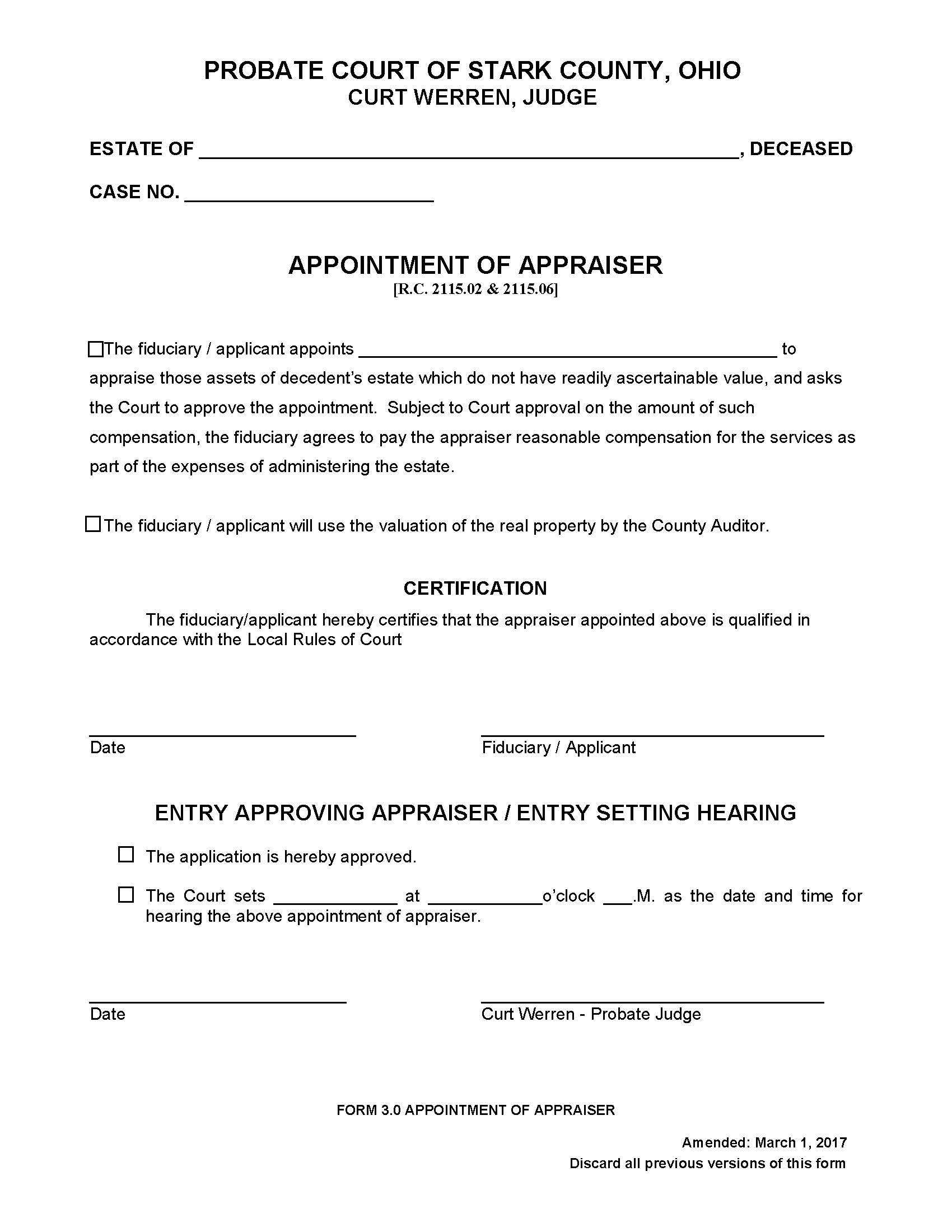 Appointment Of Appraiser {3.0} | Pdf Fpdf Doc Docx | Ohio