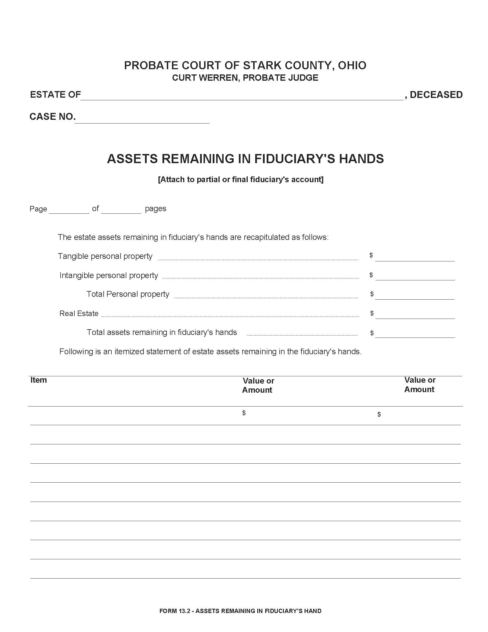 Assets Remaining In Fiduciarys Hands {13.2} | Pdf Fpdf Doc Docx | Ohio