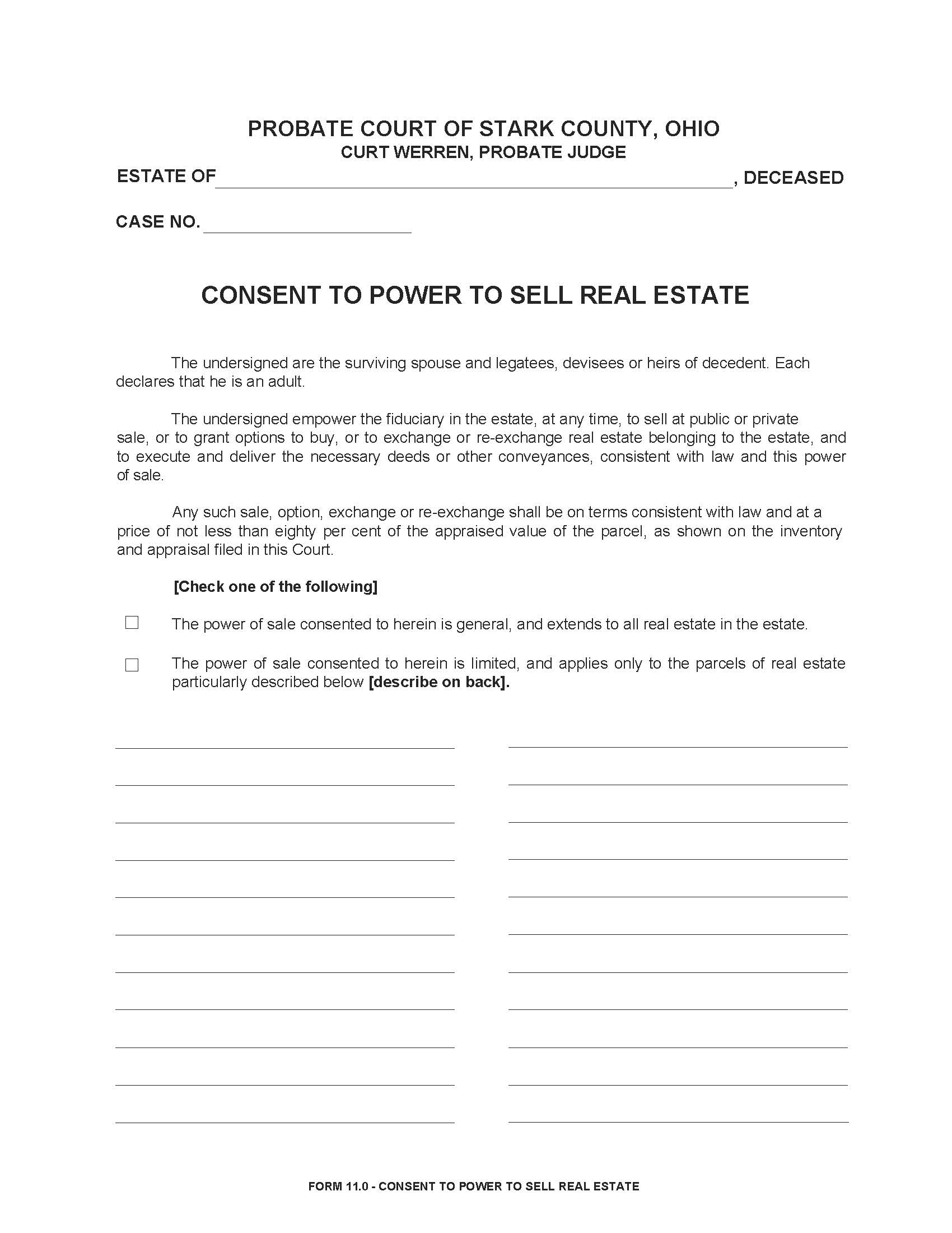 Consent To Power To Sell Real Estate {11.0} | Pdf Fpdf Doc Docx | Ohio