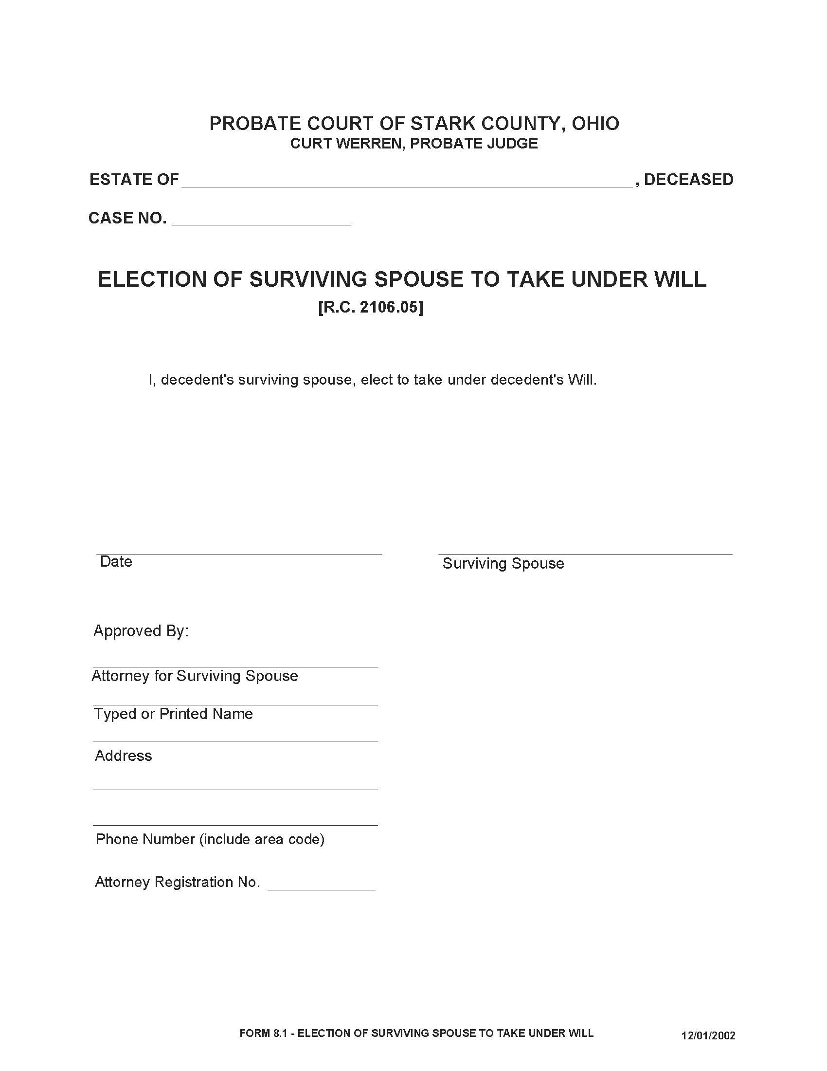 Election Of Surviving Spouse To Take Under Will {8.1} | Pdf Fpdf Doc Docx | Ohio