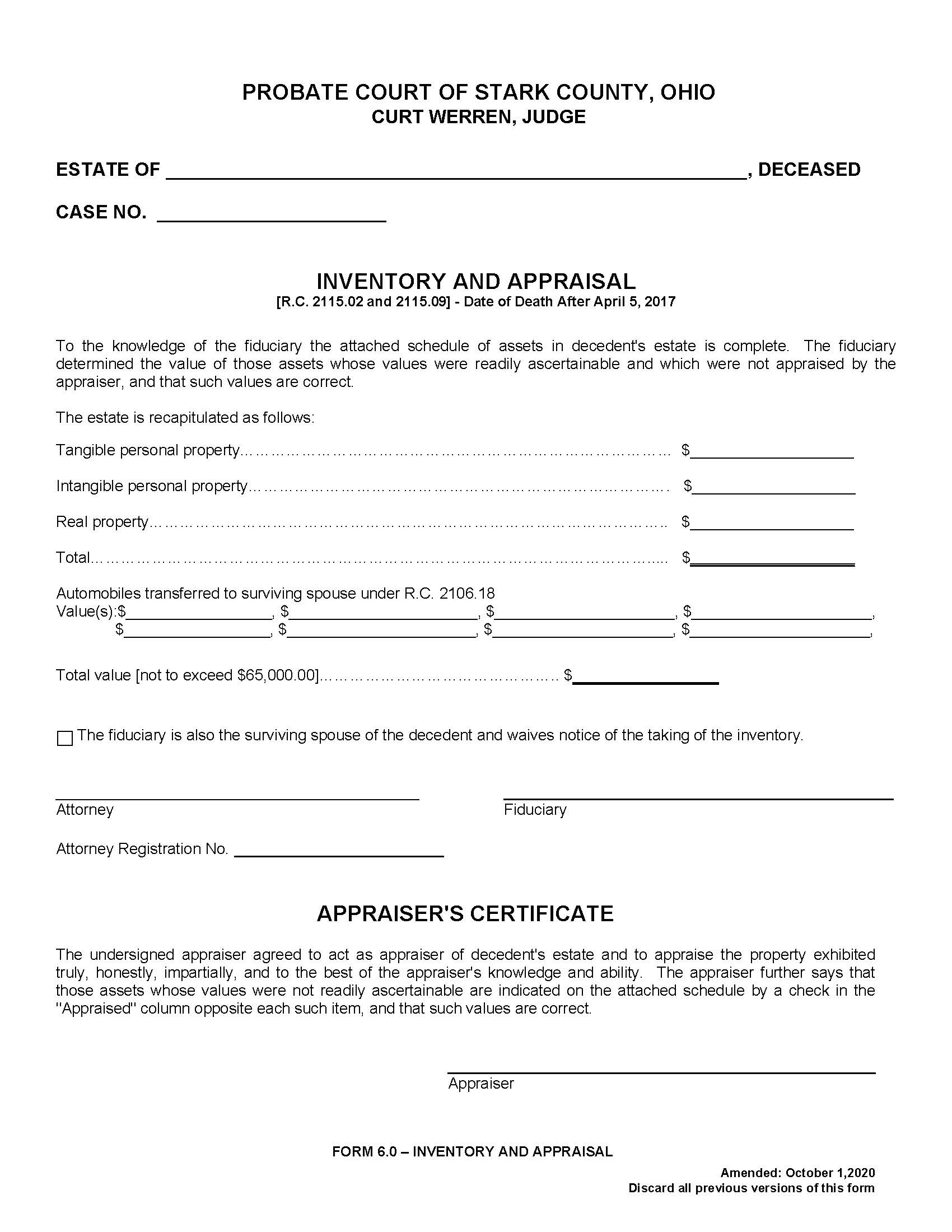 Inventory and Appraisal {6.0} | Pdf Fpdf Docx | Ohio