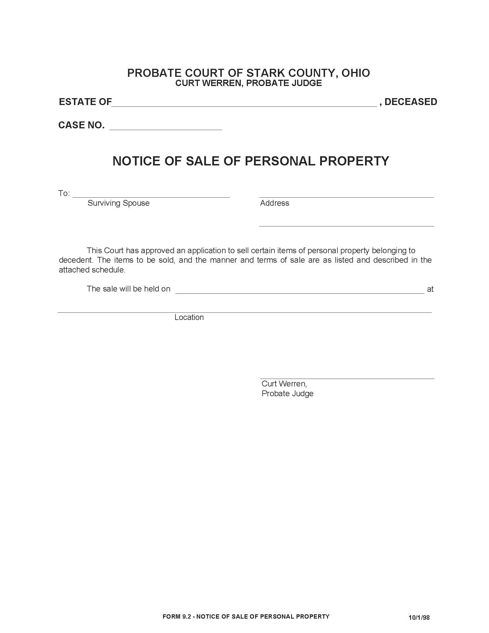 Notice Of Sale Of Personal Property {9.2} | Pdf Fpdf Doc Docx | Ohio