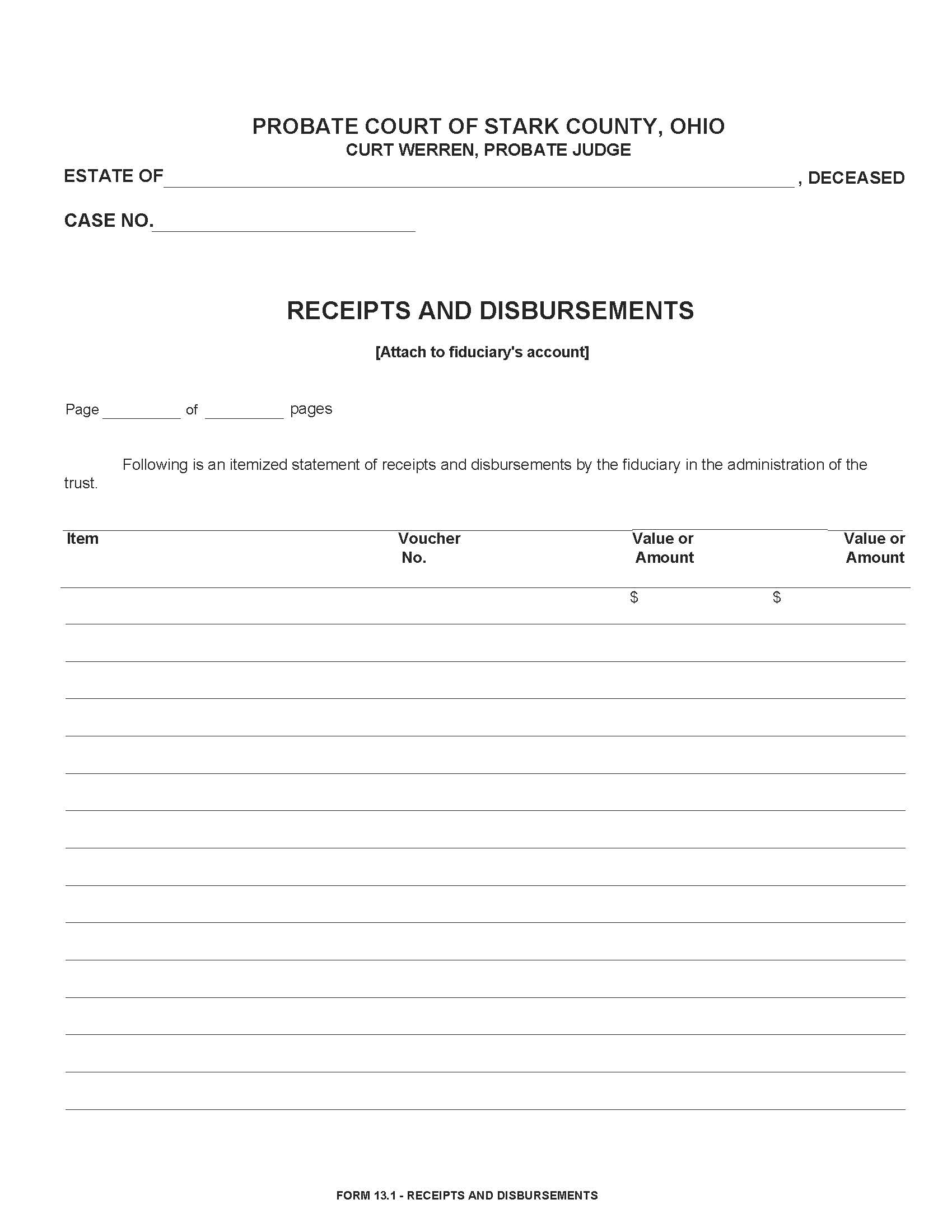 Receipts And Disbursements {13.1} | Pdf Fpdf Doc Docx | Ohio