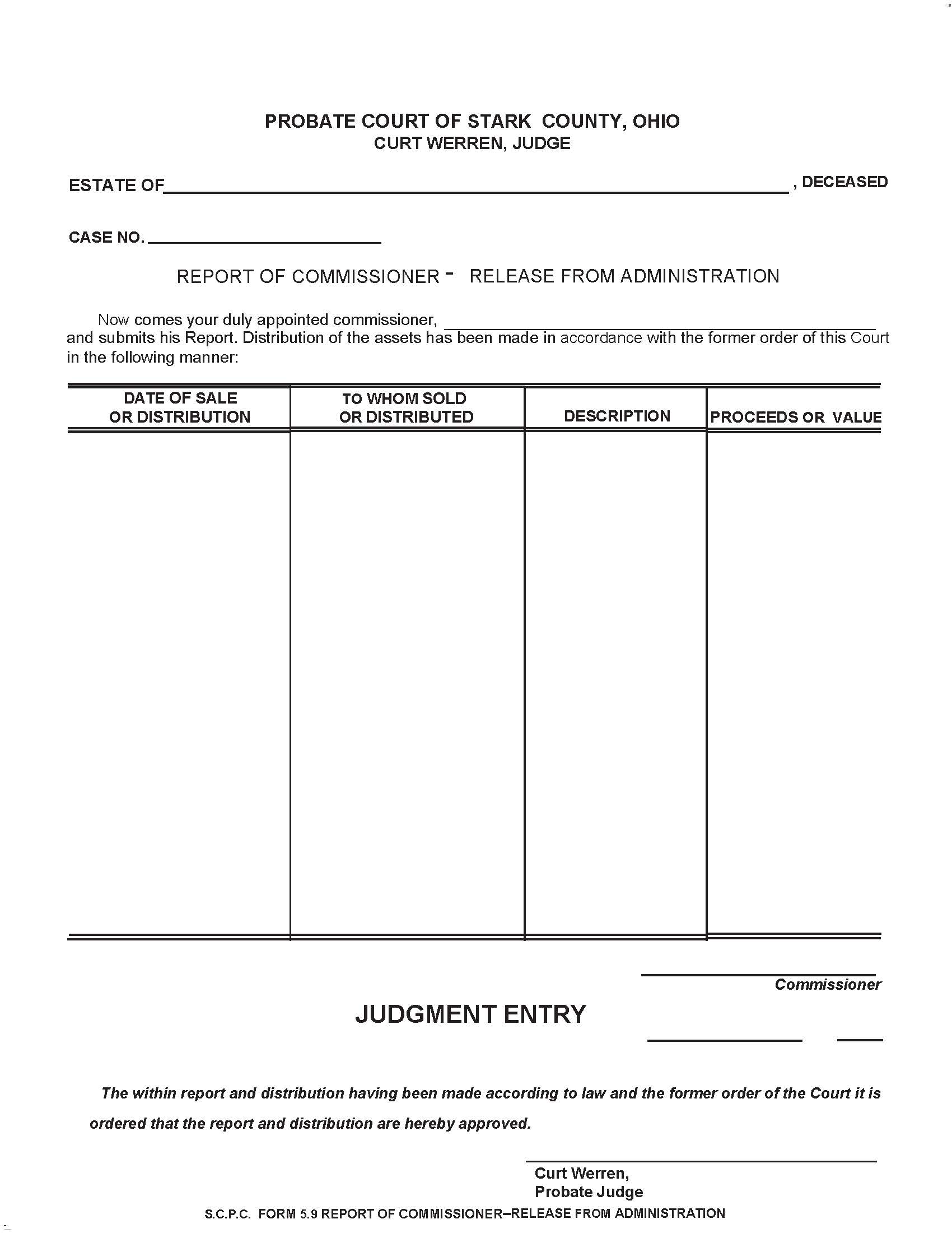 Report Of Commissioner Release From Administration {5.9} | Pdf Fpdf Doc Docx | Ohio