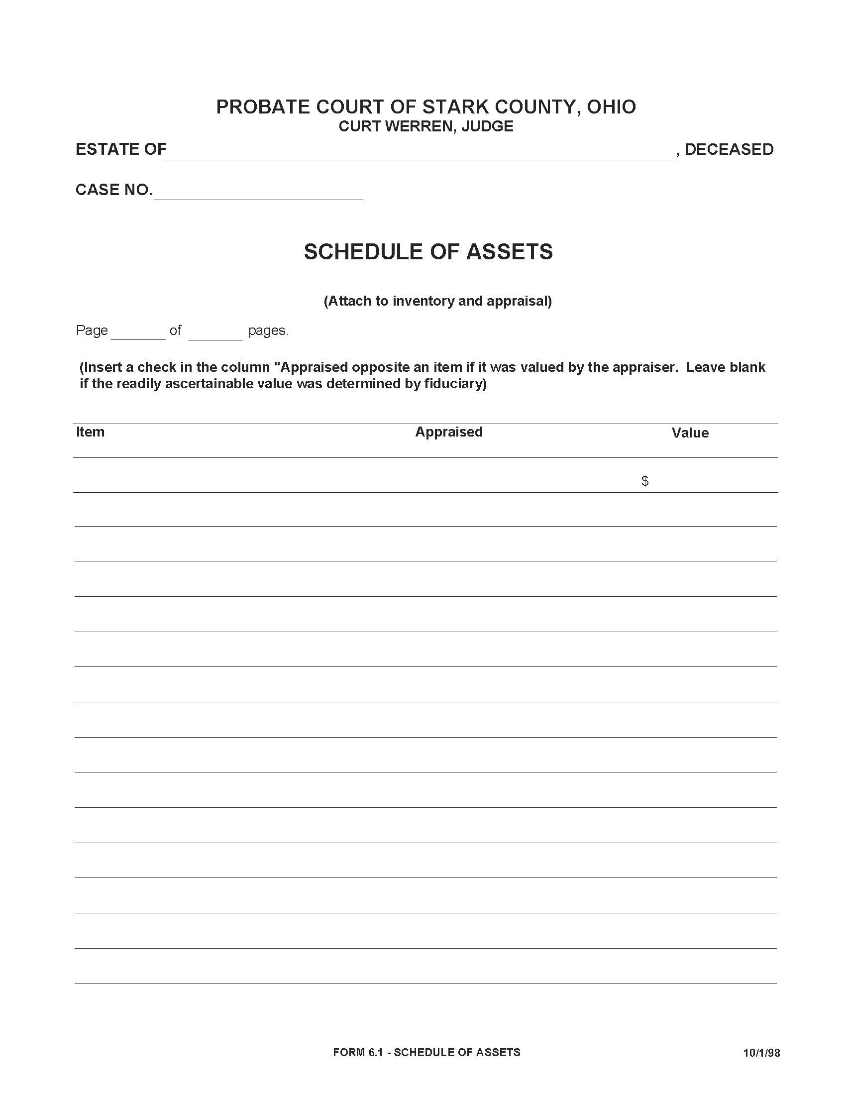 Schedule Of Assets {6.1} | Pdf Fpdf Doc Docx | Ohio