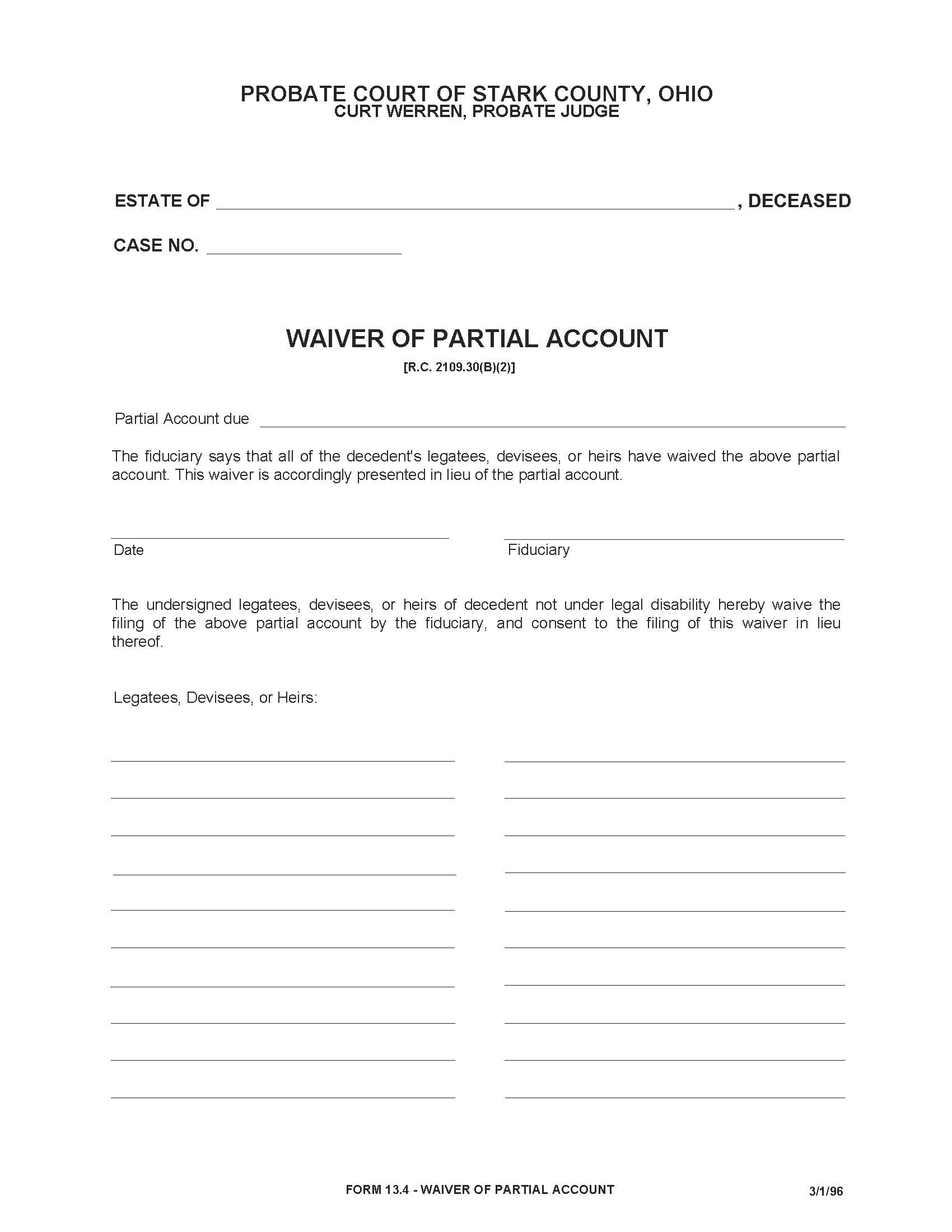 Waiver Of Partial Account {13.4} | Pdf Fpdf Doc Docx | Ohio