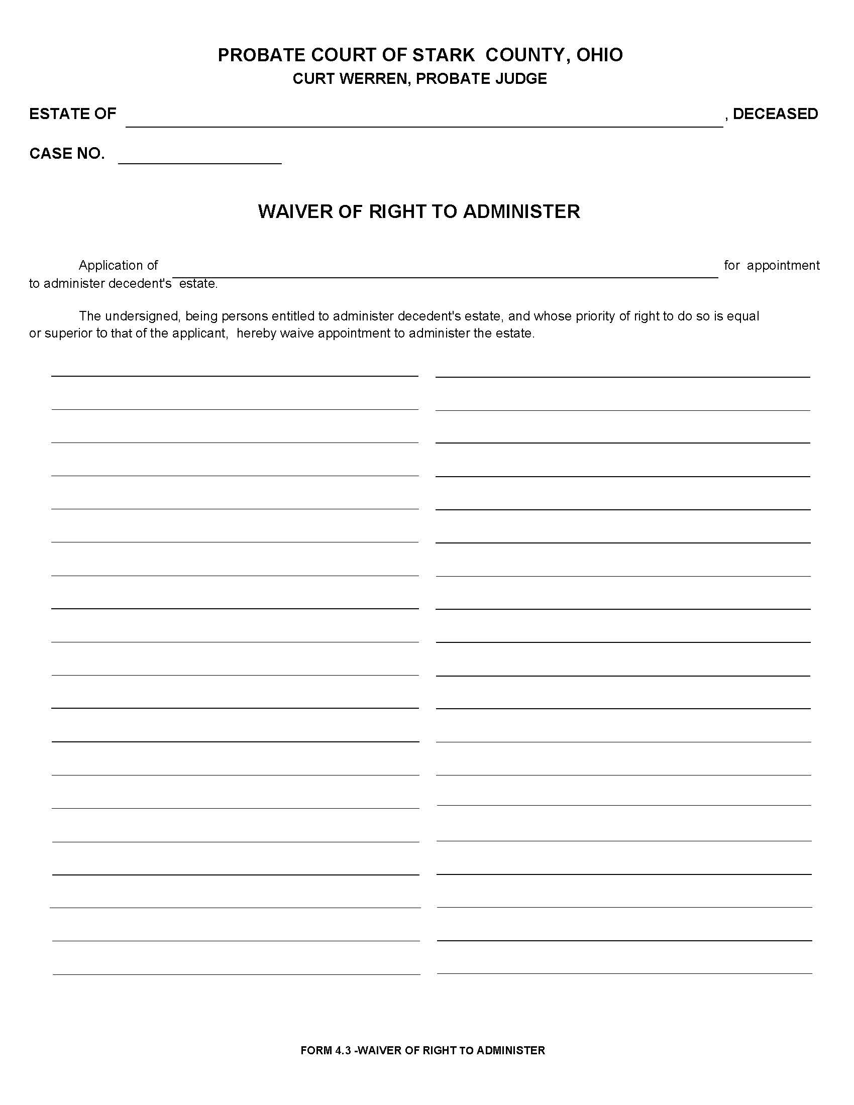 Waiver Of Right To Administer {4.3} | Pdf Fpdf Doc Docx | Ohio