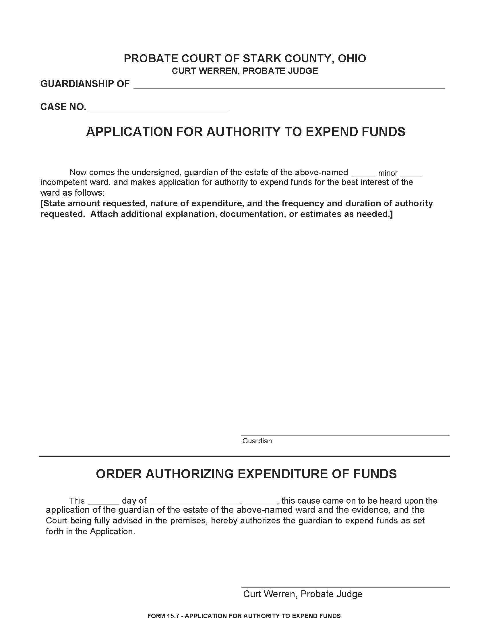Application For Authority To Expend Funds {15.7} | Pdf Fpdf Doc Docx | Ohio