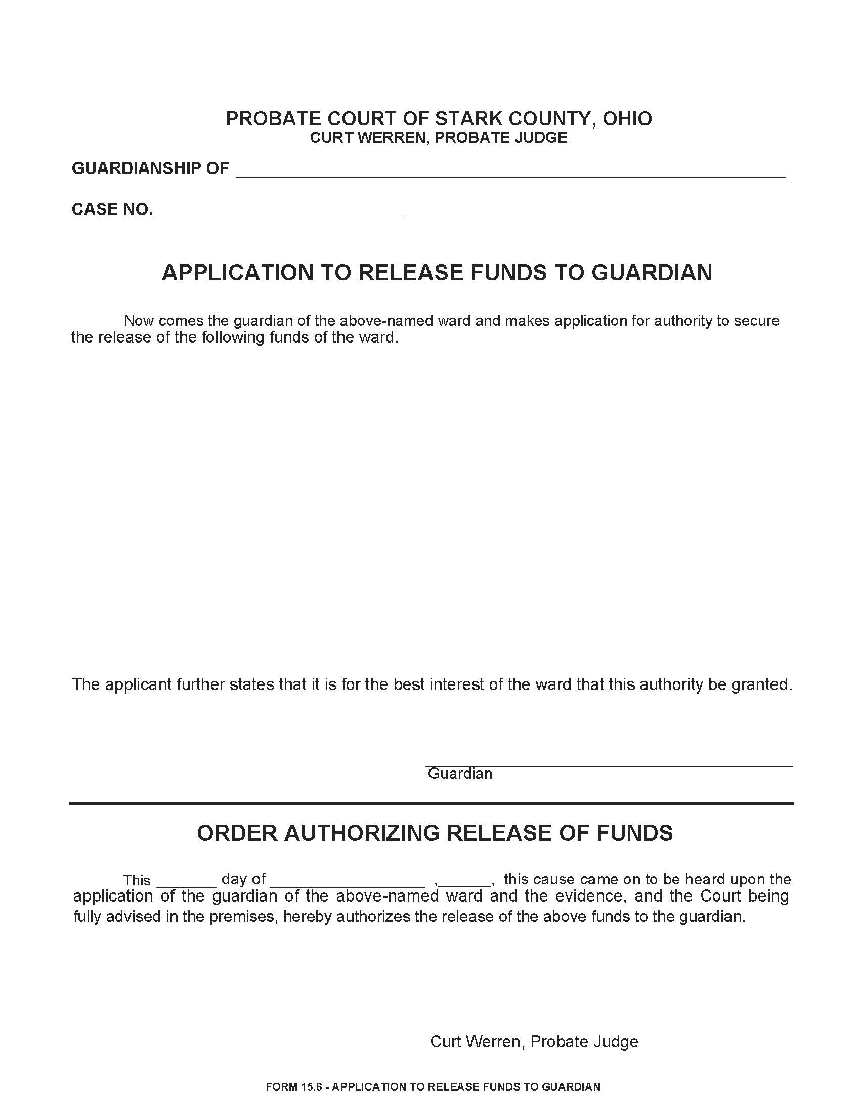 Application To Release Funds To Guardian {15.6} | Pdf Fpdf Doc Docx | Ohio