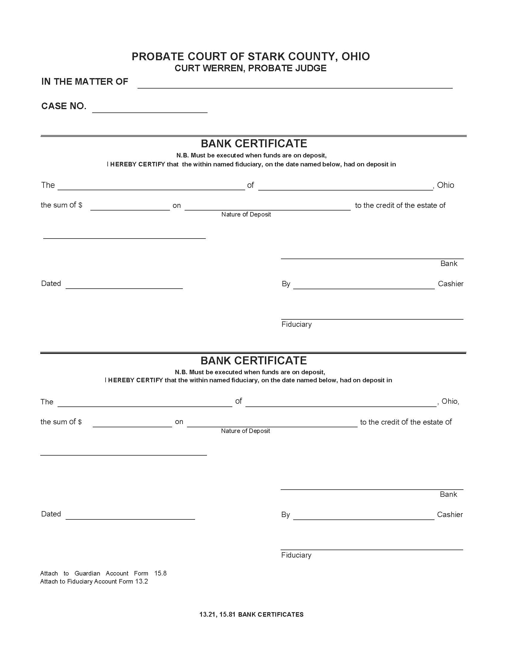 Bank Certificate {15.81} | Pdf Fpdf Doc Docx | Ohio