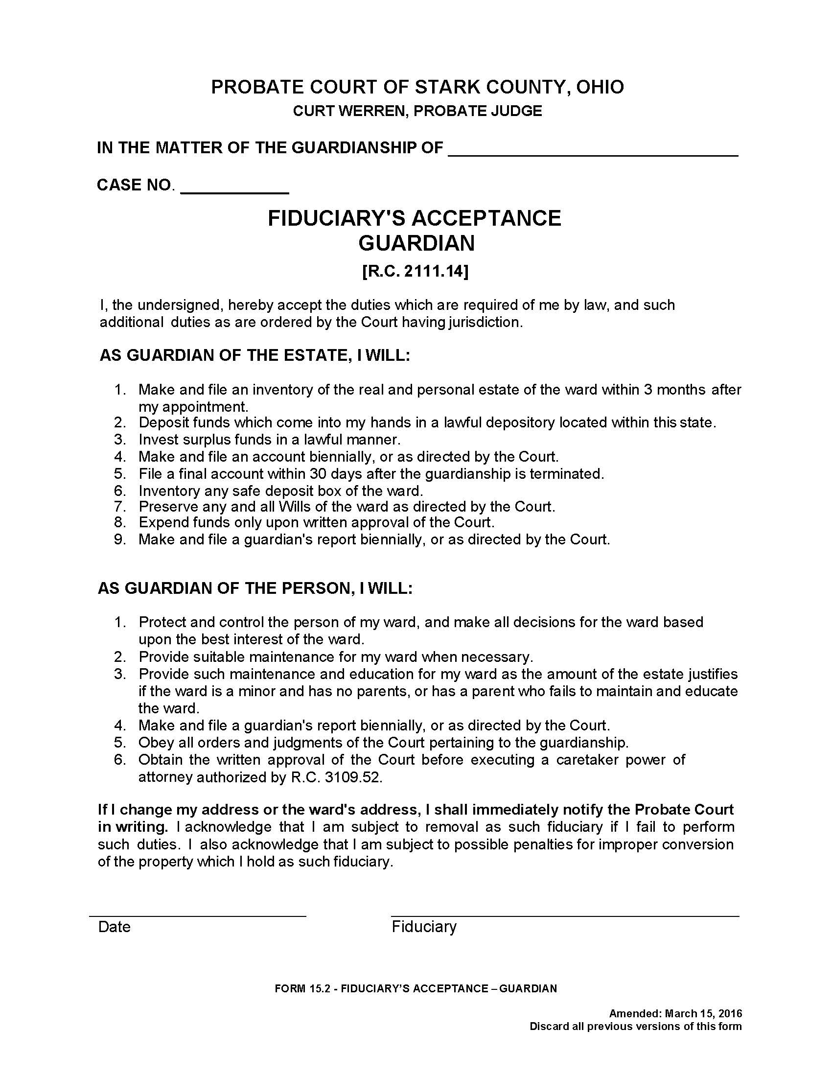 Fiduciarys Acceptance Guardian {15.2} | Pdf Fpdf Doc Docx | Ohio
