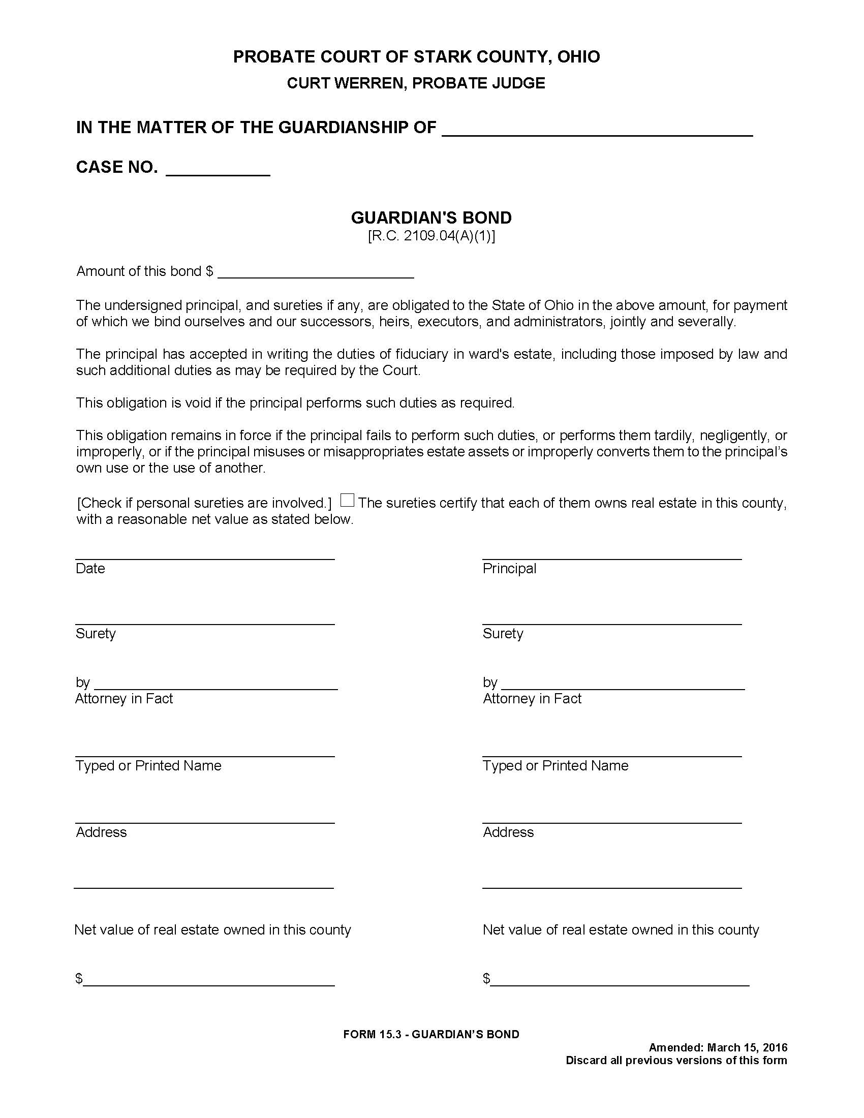 Guardians Bond {15.3} | Pdf Fpdf Doc Docx | Ohio