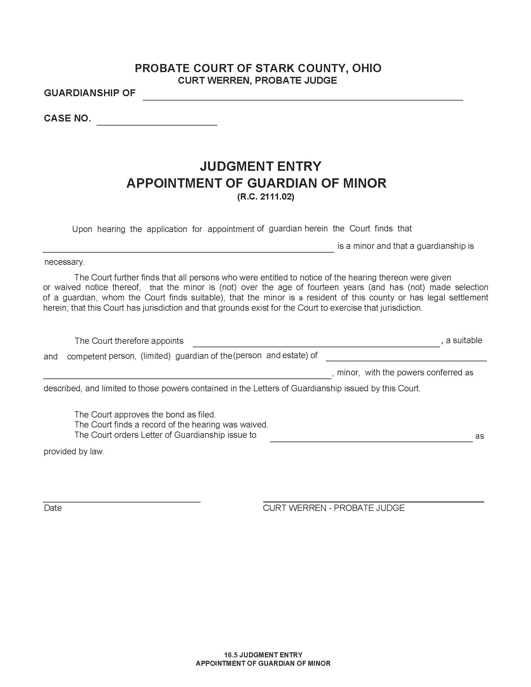 Judgment Entry Appointment Of Guardian Of Minor {16.5} | Pdf Fpdf Doc Docx | Ohio