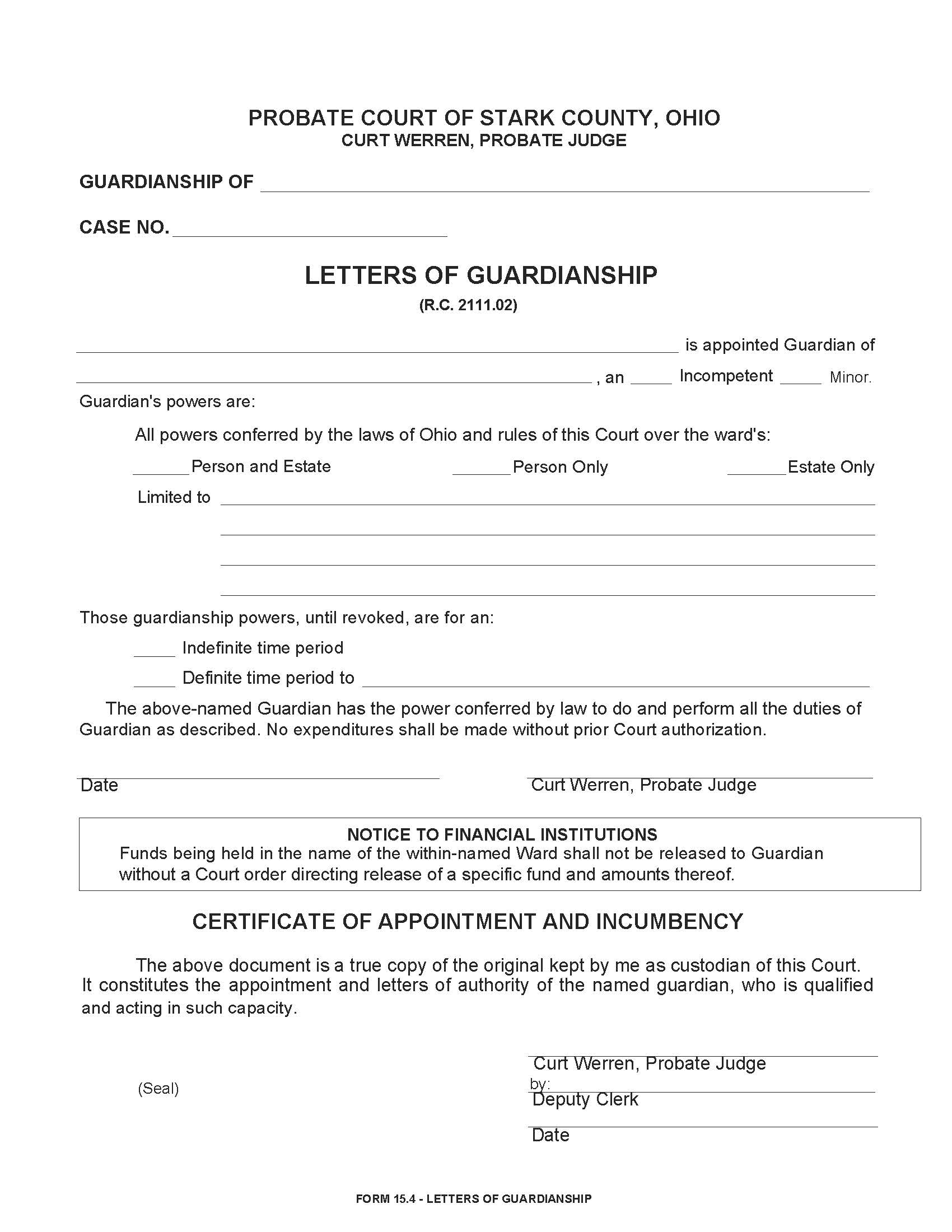 Letters Of Guardianship {15.4}. | Pdf Fpdf Doc Docx | Ohio